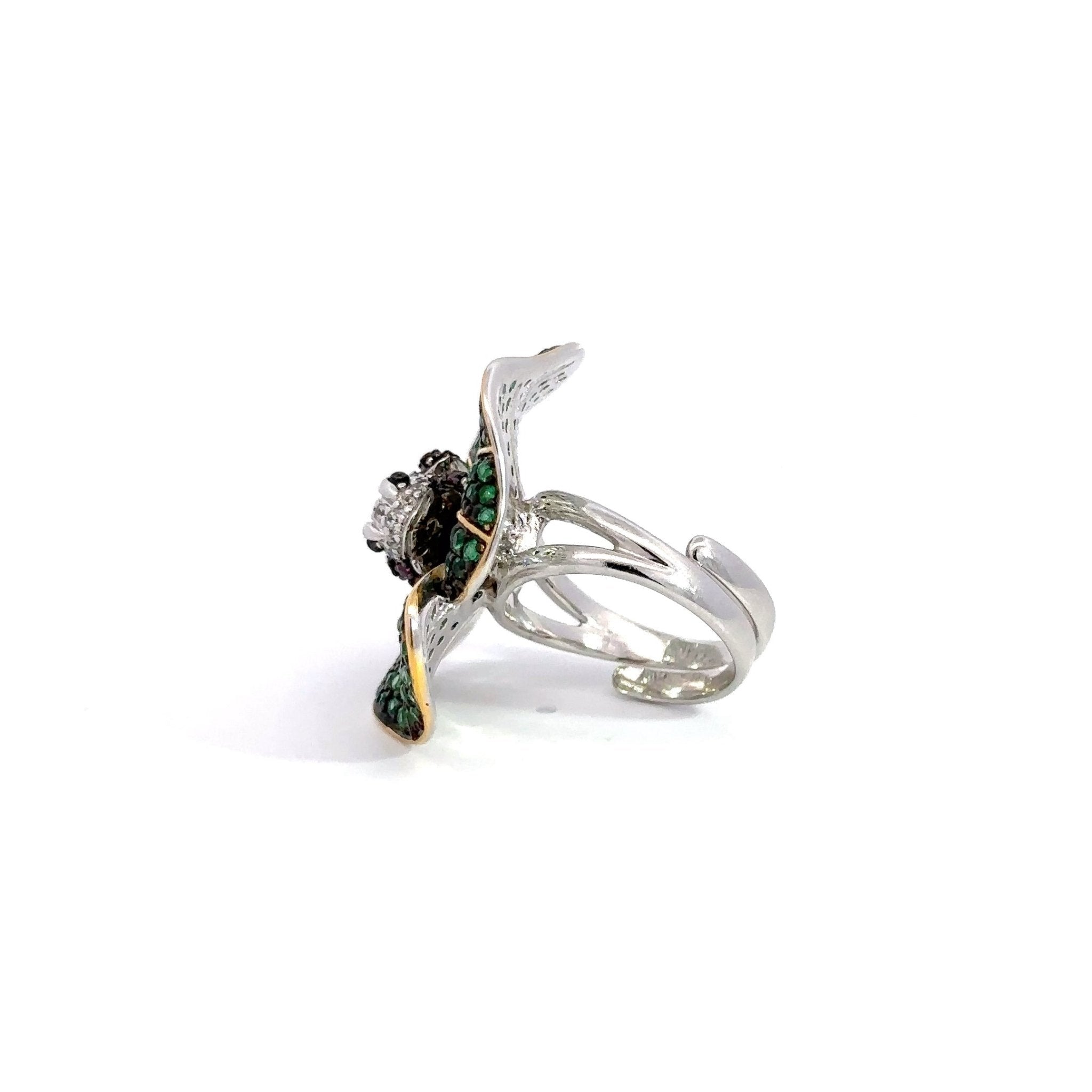 Frog on a Green Leaf Silver Ring by Natkina