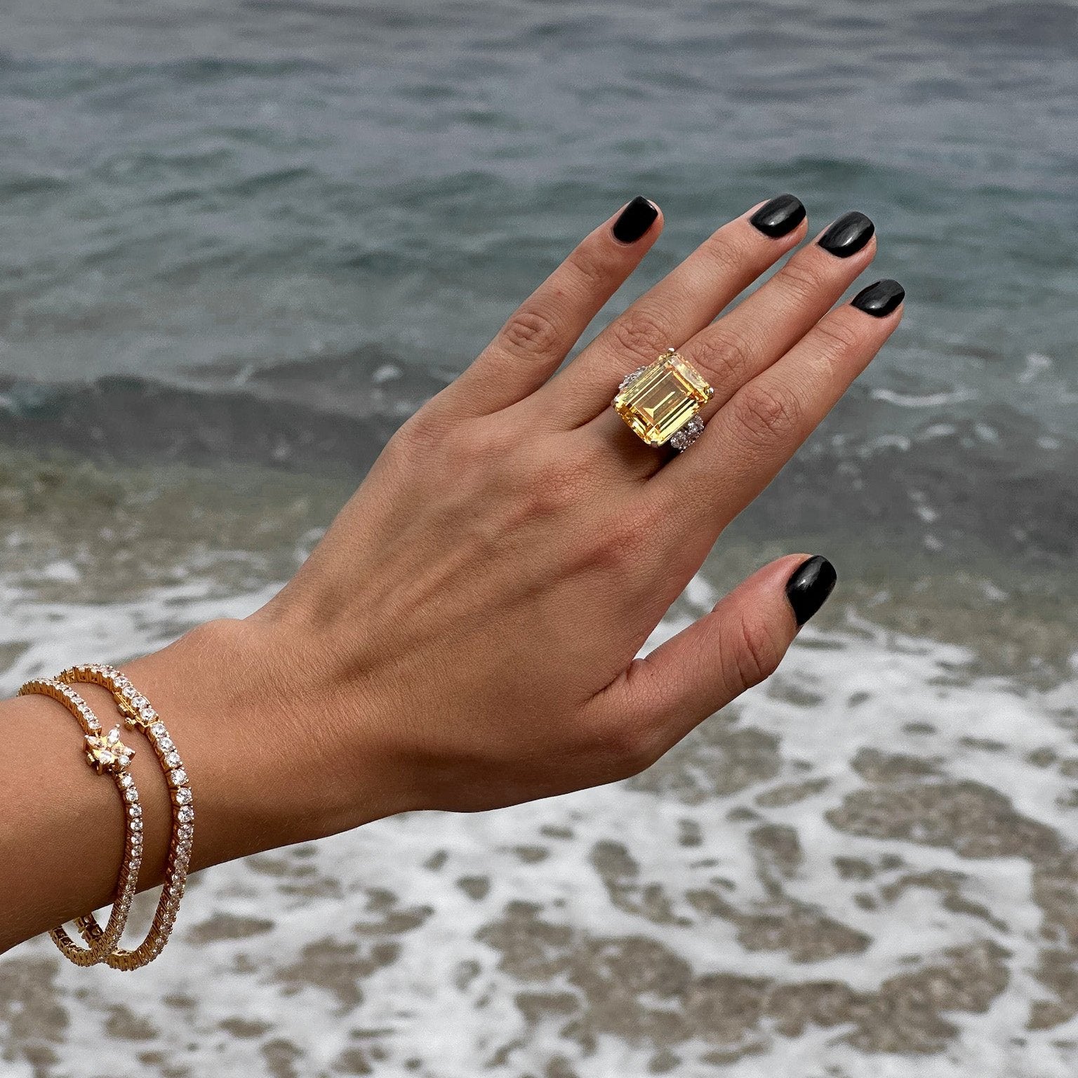 Gorgeous Emerald Cut Three Stone Silver Ring by Natkina