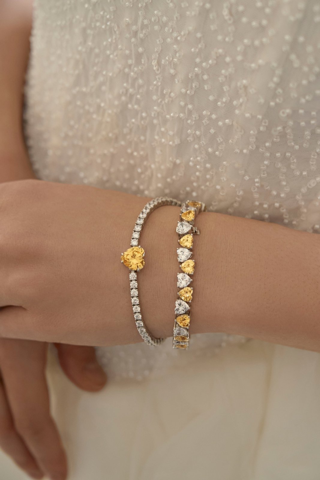 Heart Shaped Silver Tennis Bracelet by Natkina