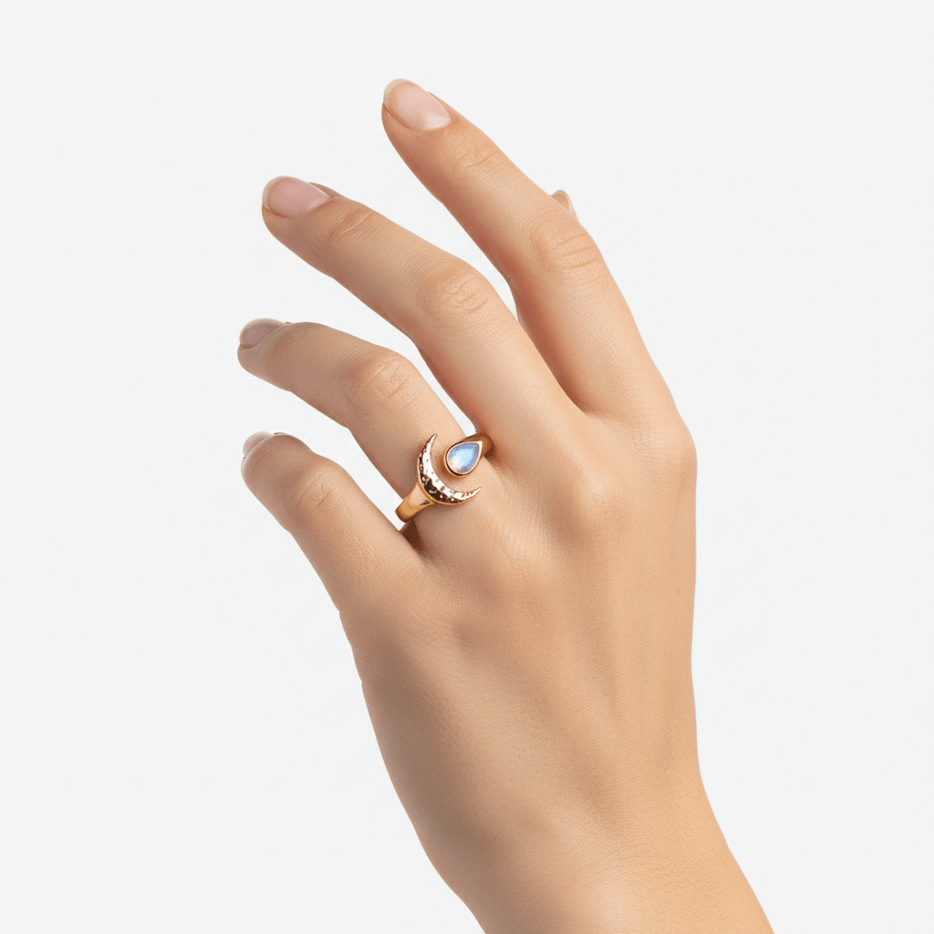 "I Create Miracles" Pearlescent White Moon Stone Ring by Kristina Bazan by Natkina