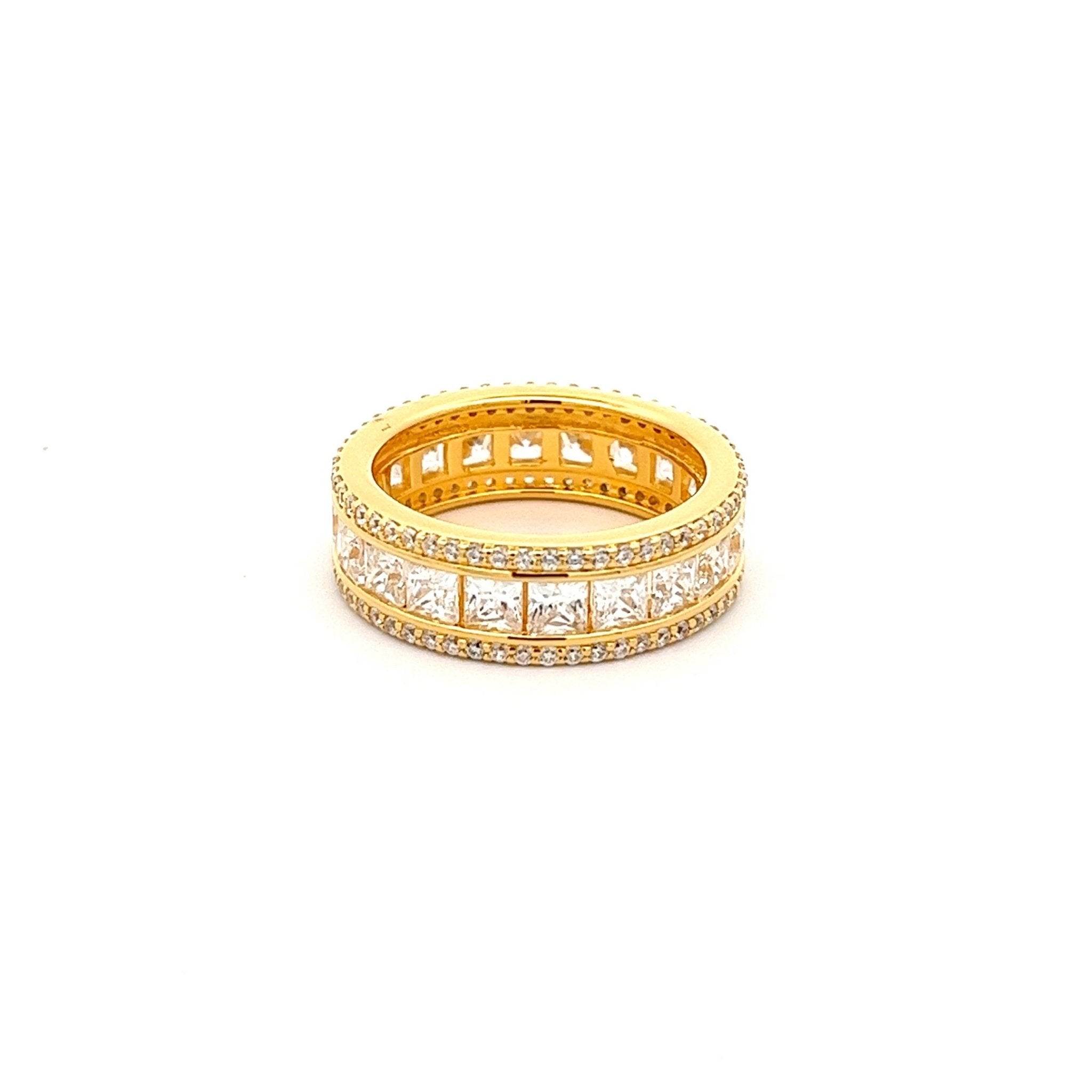 Imitation Diamond Yellow Gold Plated Silver Band Ring by Natkina