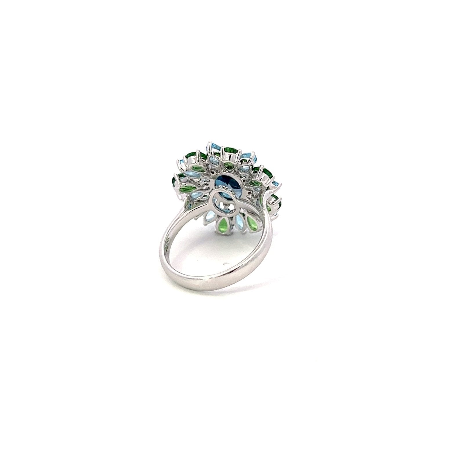 Impressive Tsavorite Blue Topaz Diamond 18K White Gold Exclusive Ring by Natkina