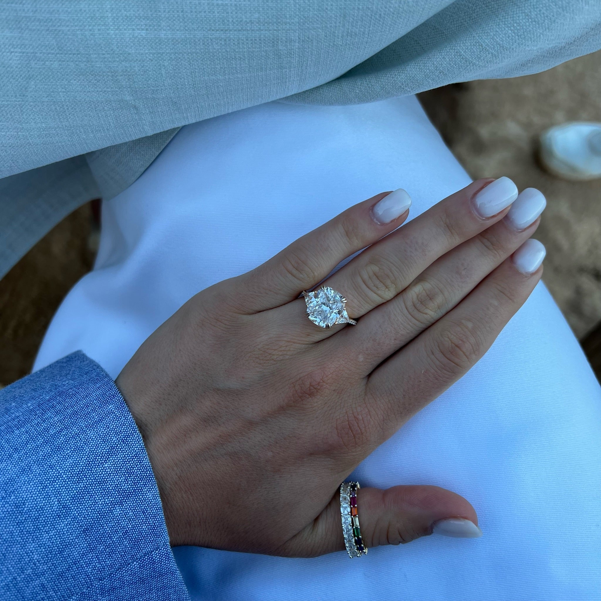 Long Cushion Cut Diamond Alternative Silver Ring Karolina by Natkina