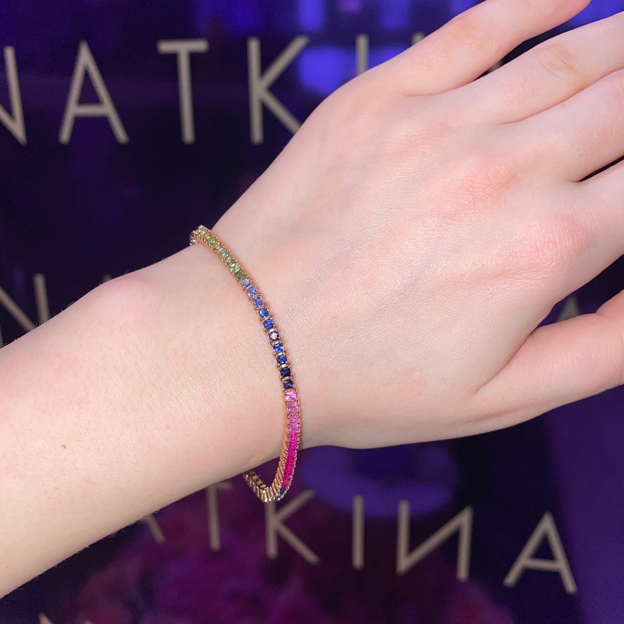 Multi Sapphire Tennis Bracelet 18K Rose Gold For Her by Natkina