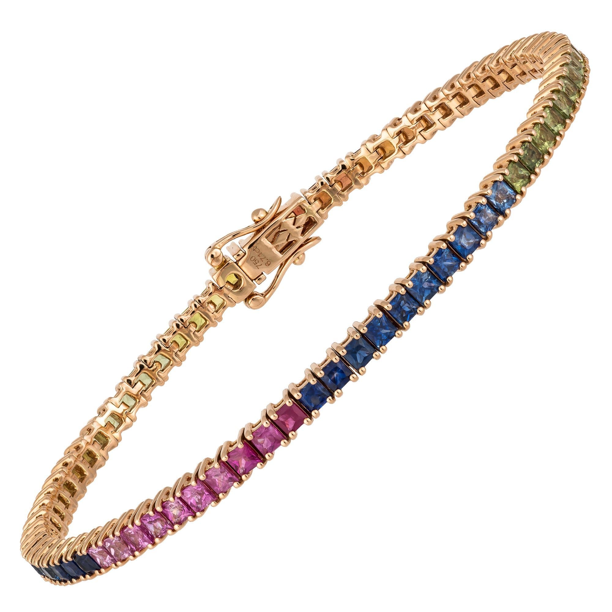 Multi Sapphire Tennis Bracelet 18K Rose Gold For Her by Natkina