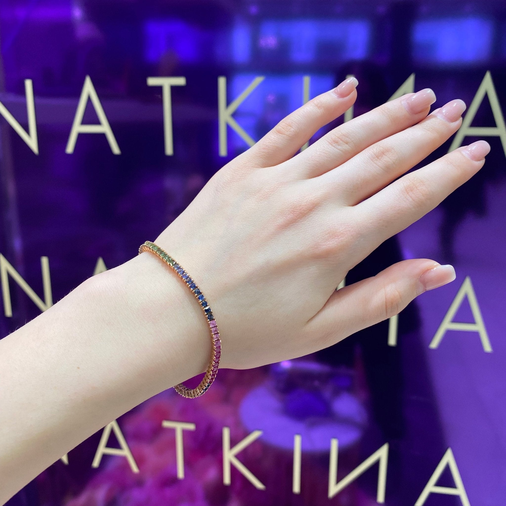 Multi Sapphire Tennis Bracelet 18K Rose Gold For Her by Natkina