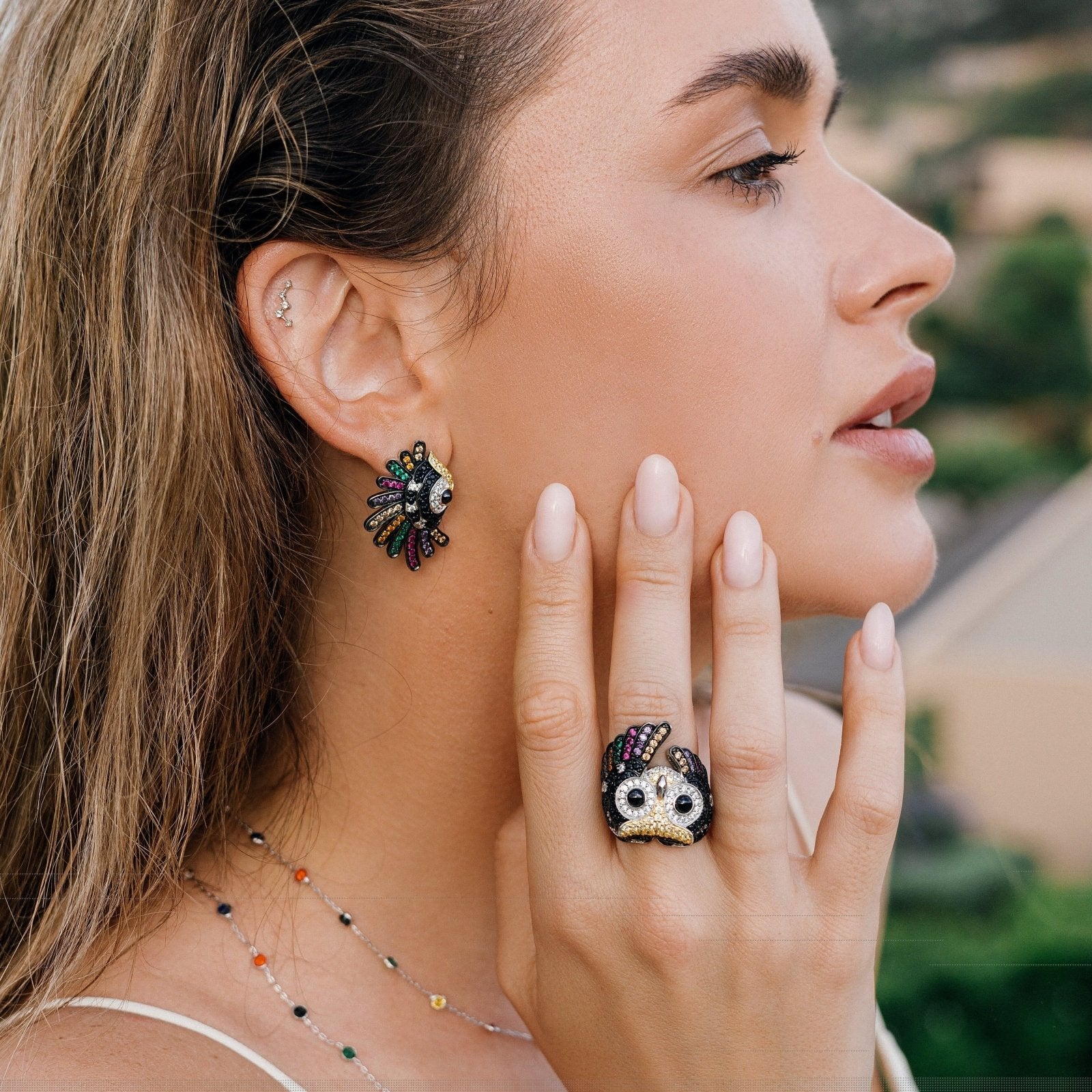 Multicolor Owl Silver Earrings by Natkina