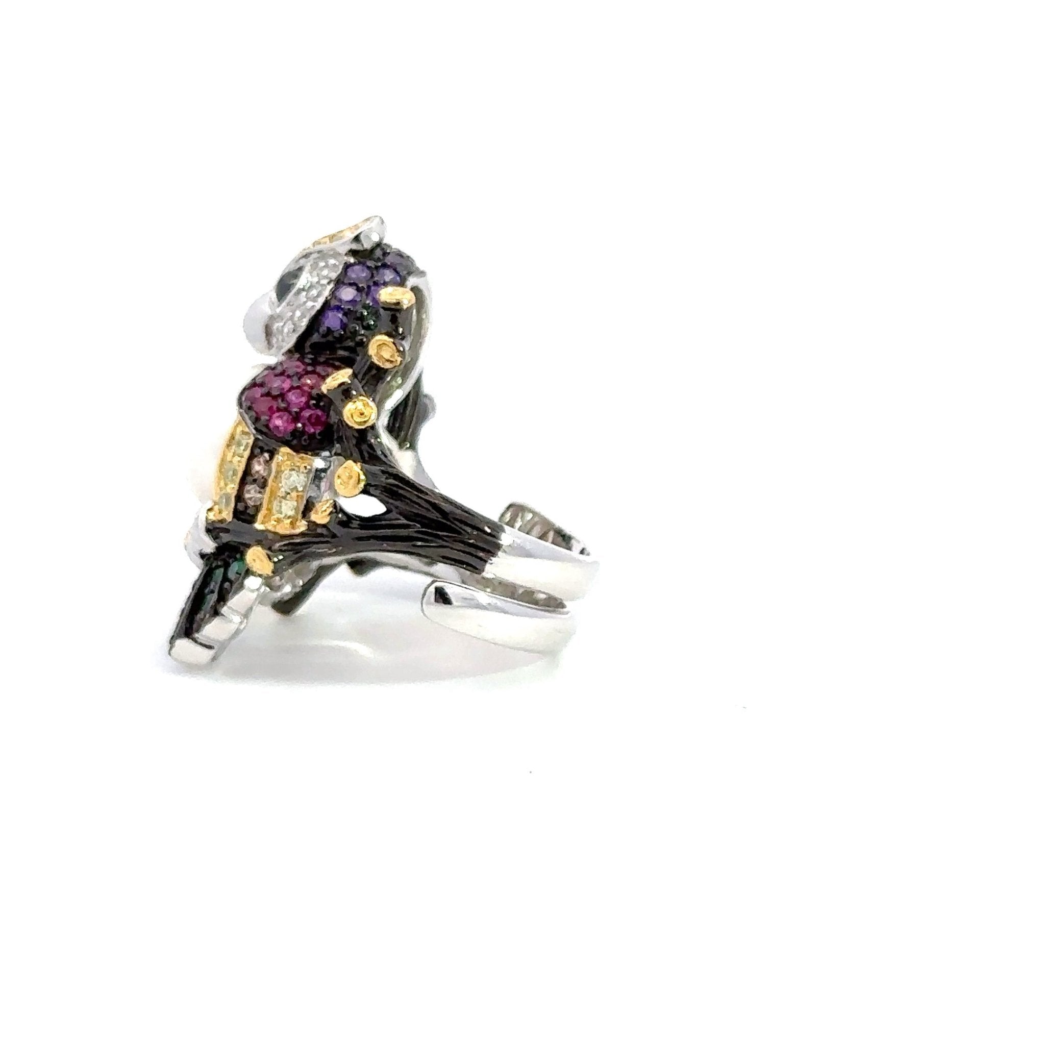 Multicolor Owl Silver Ring by Natkina