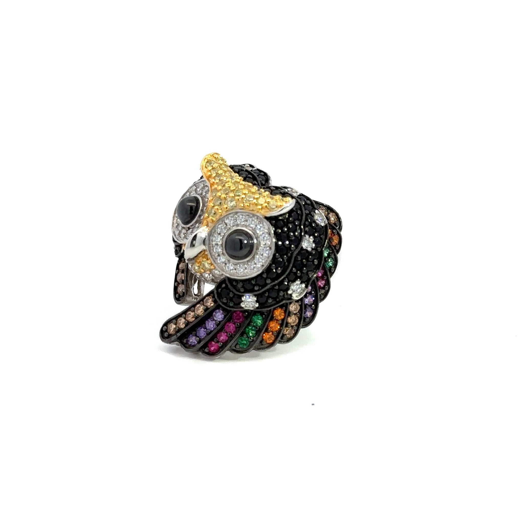 Multicolor Owl Silver Ring by Natkina