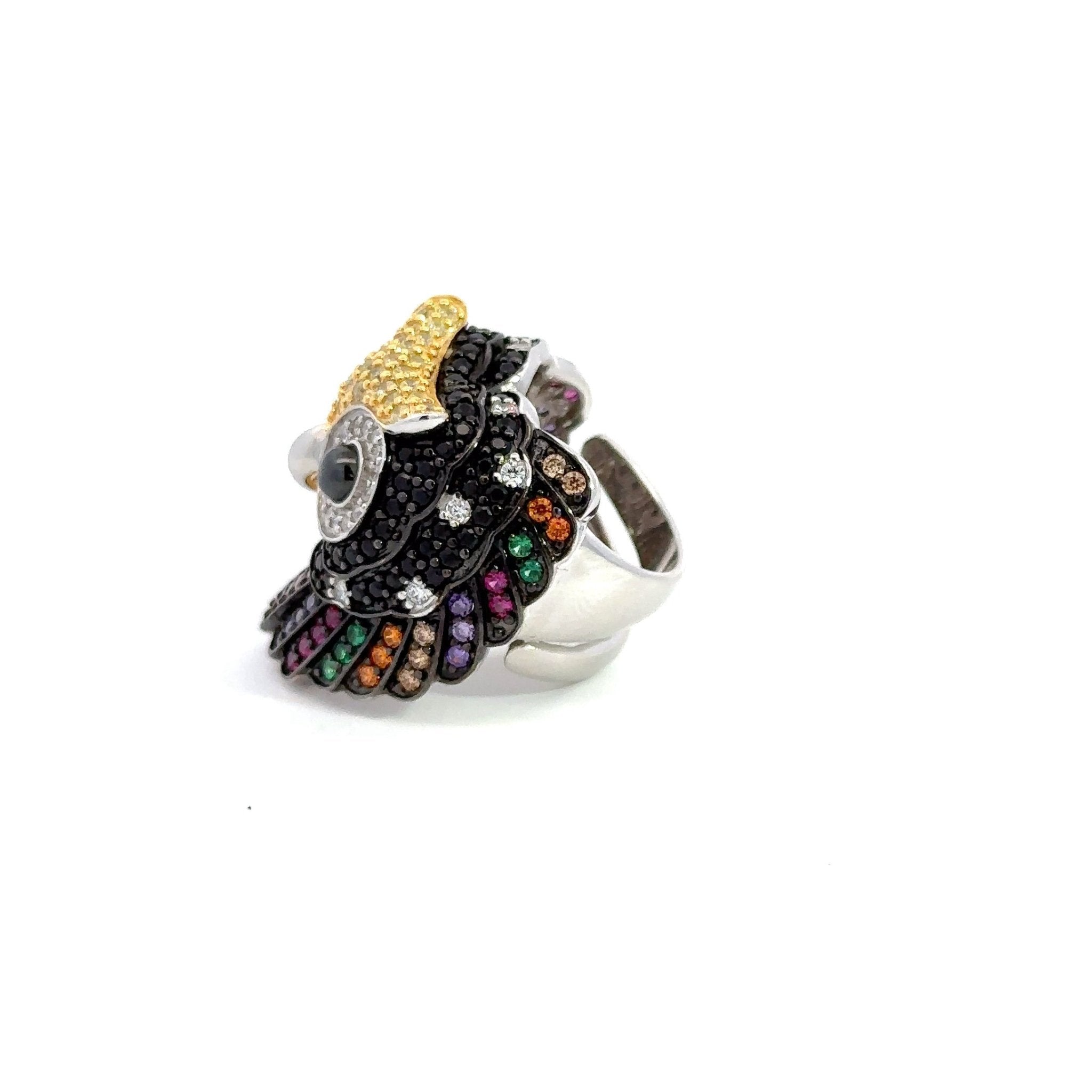 Multicolor Owl Silver Ring by Natkina