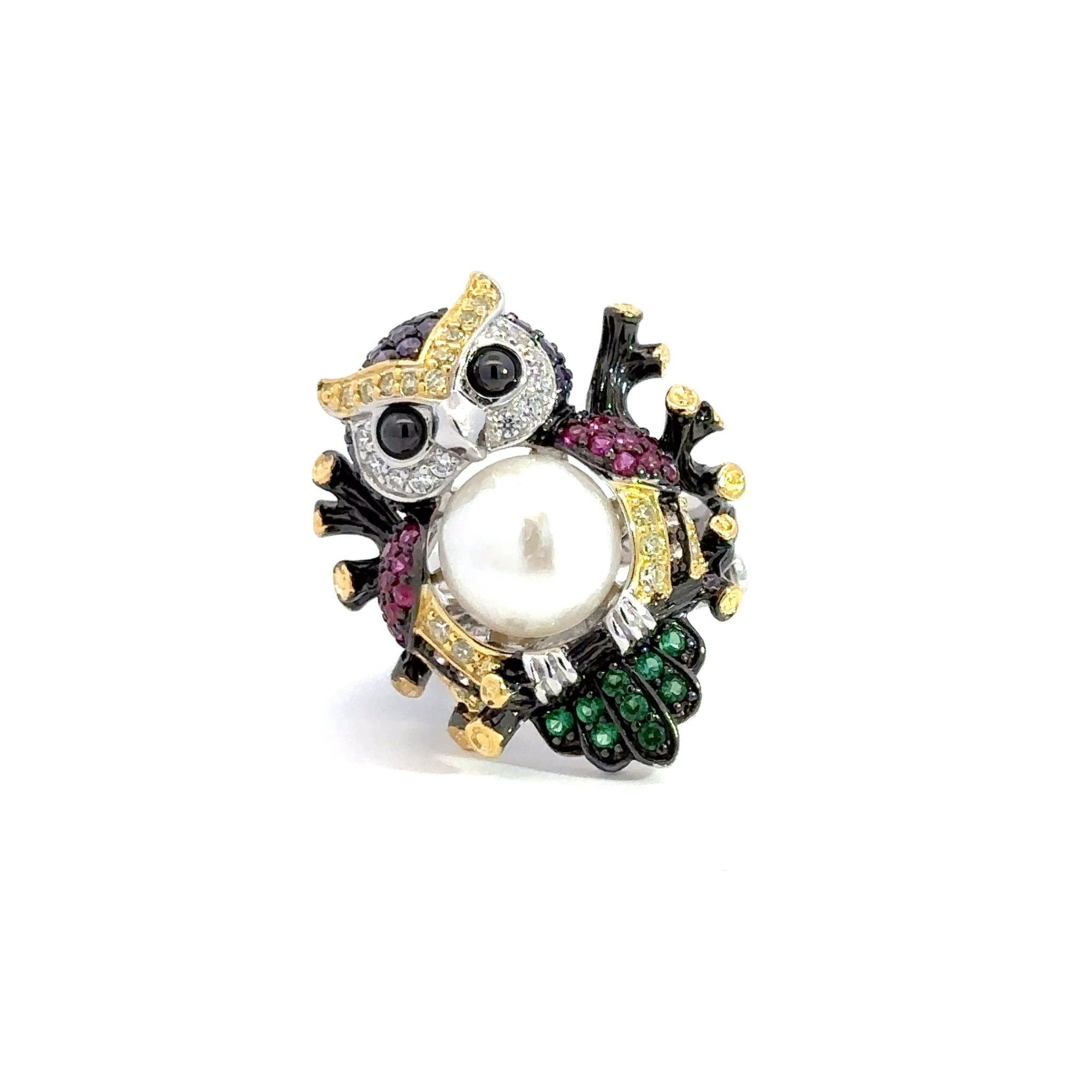 Multicolor Owl Silver Ring by Natkina