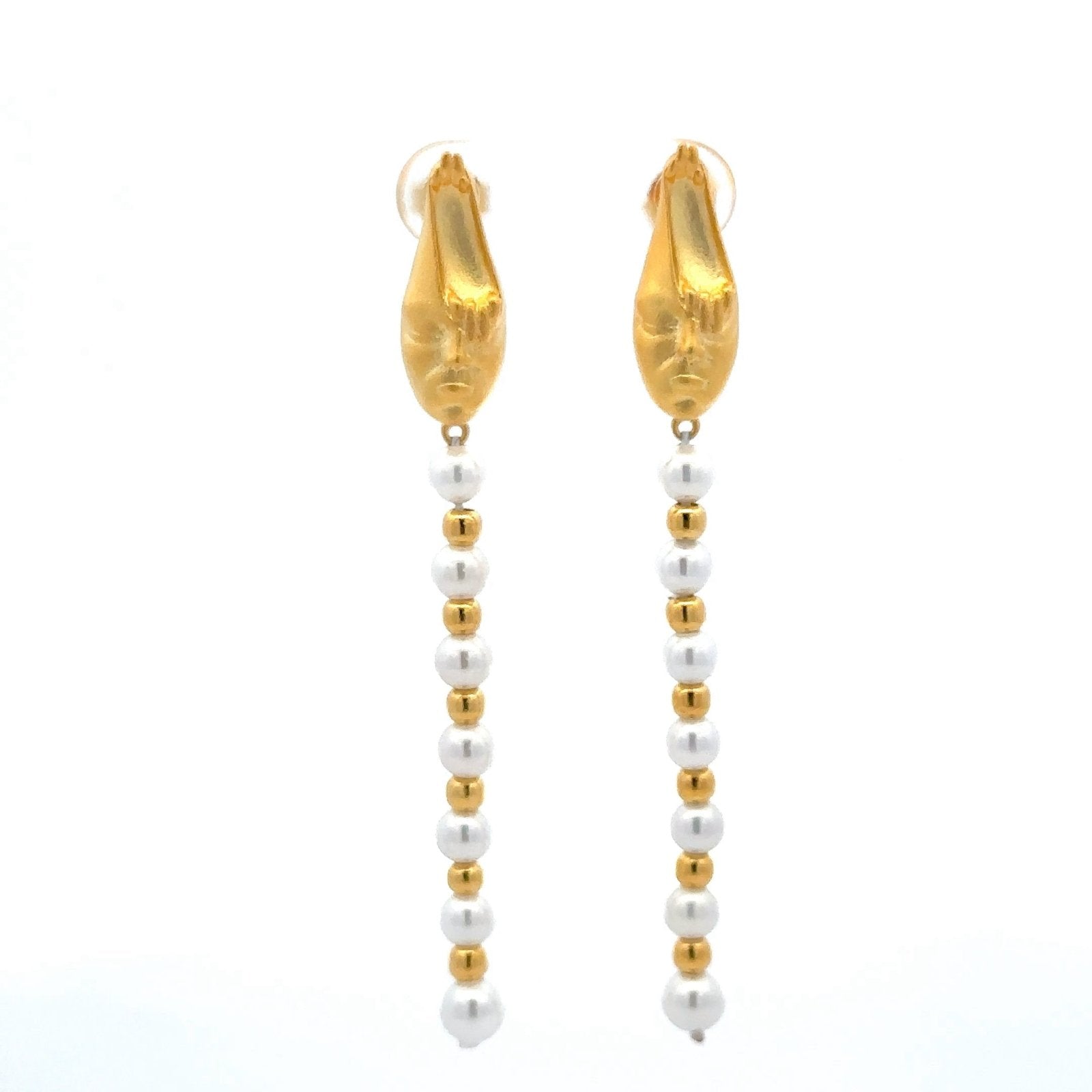 My Fight Mono Pearl Silver Dangle Earrings Body Shape Collection by Natkina