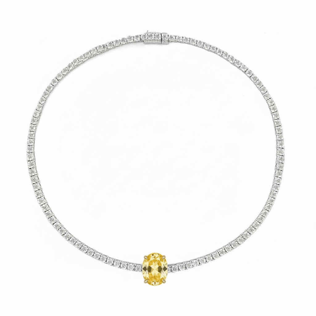 Oval Centred Tennis Silver Necklace by Natkina