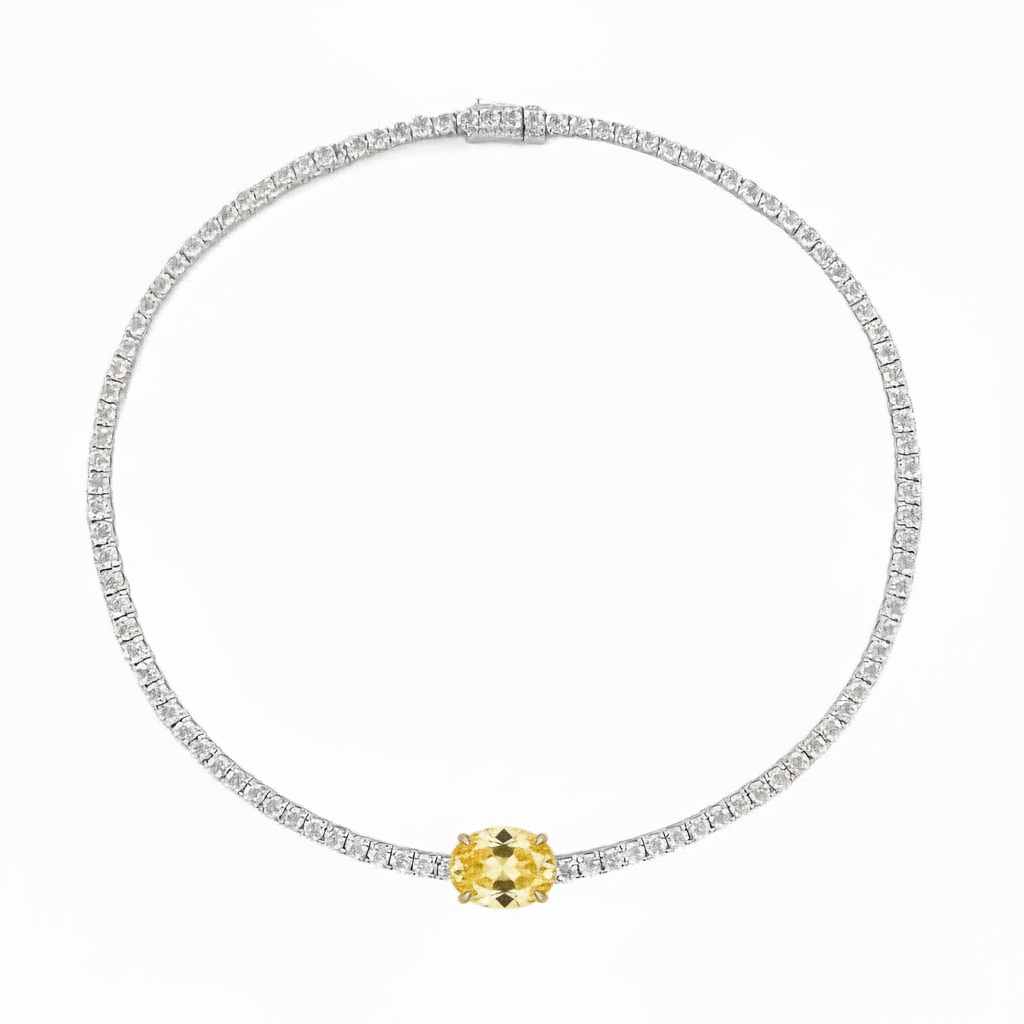 Oval Centred Tennis Silver Necklace by Natkina
