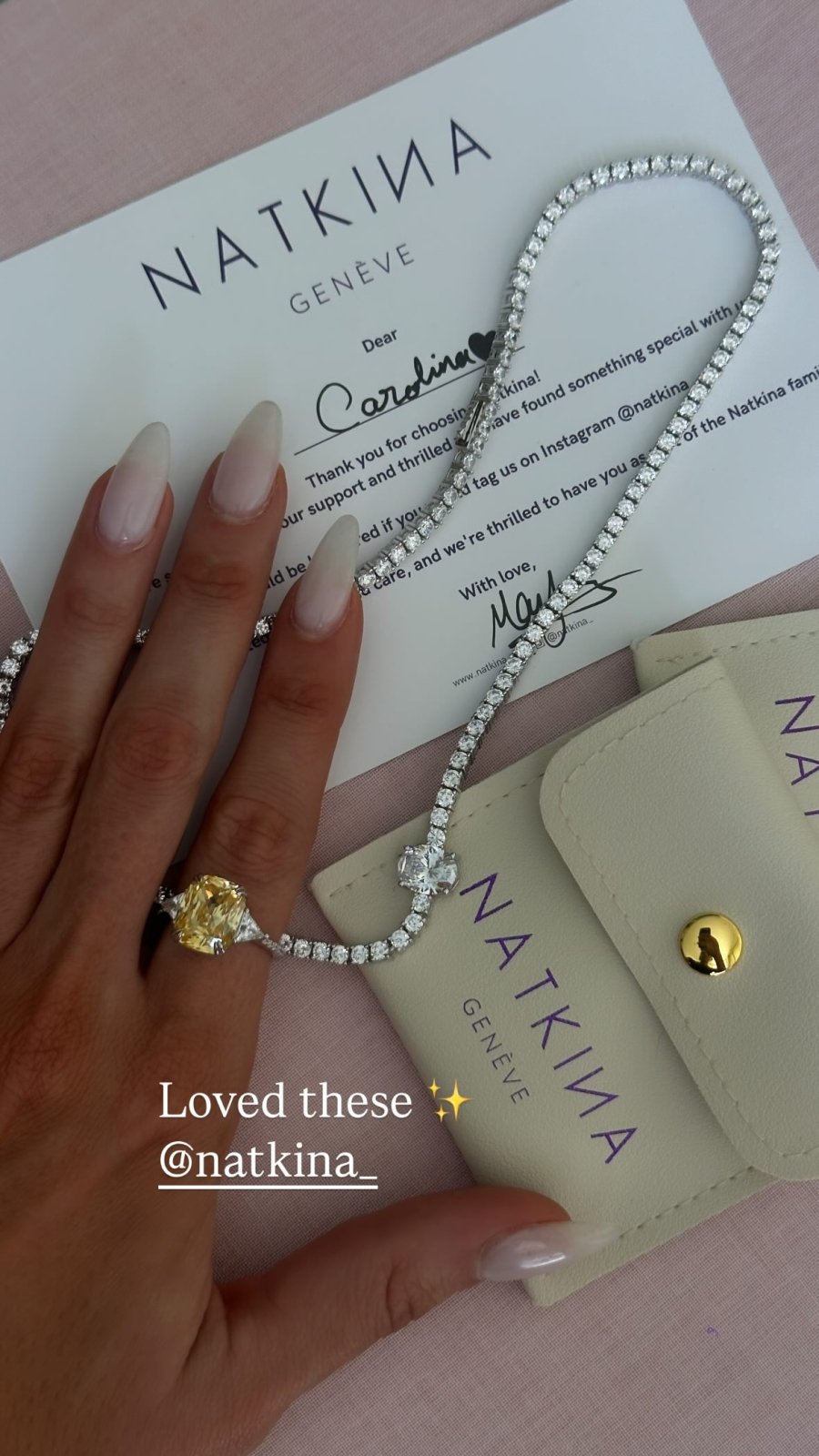 Oval Centred Tennis Silver Necklace by Natkina