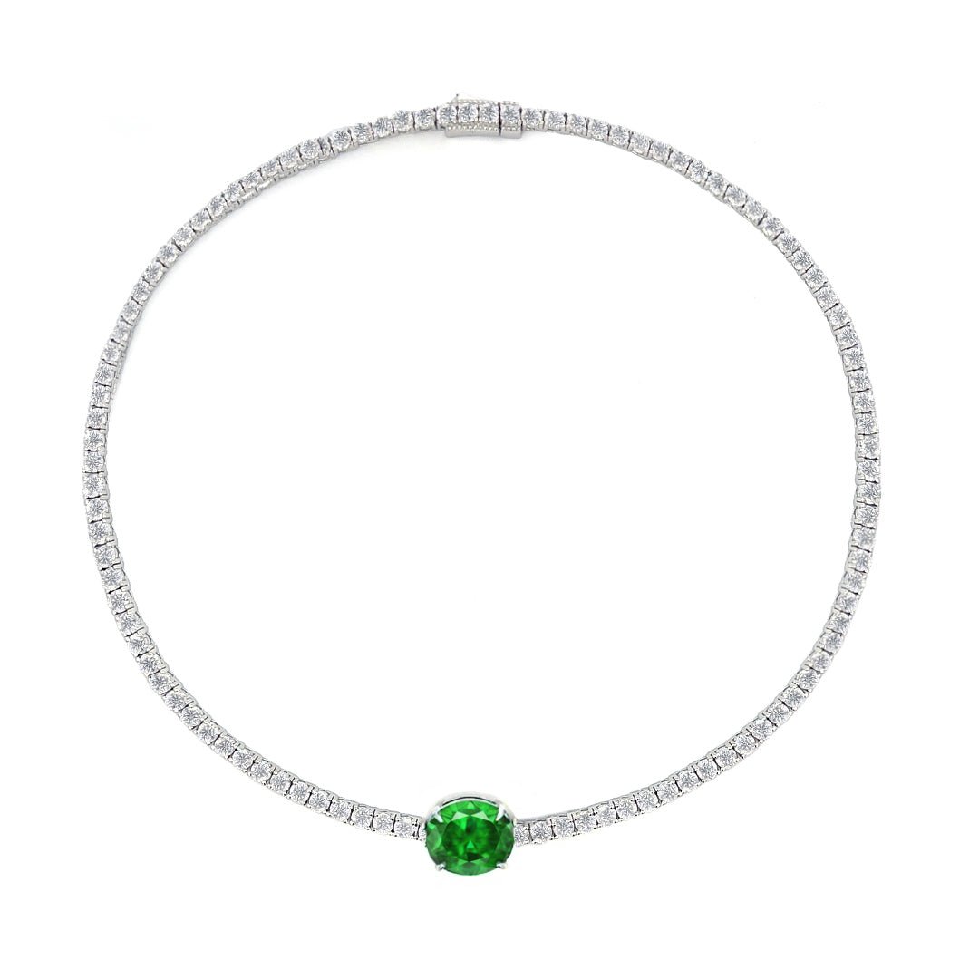 Oval Centred Tennis Silver Necklace by Natkina