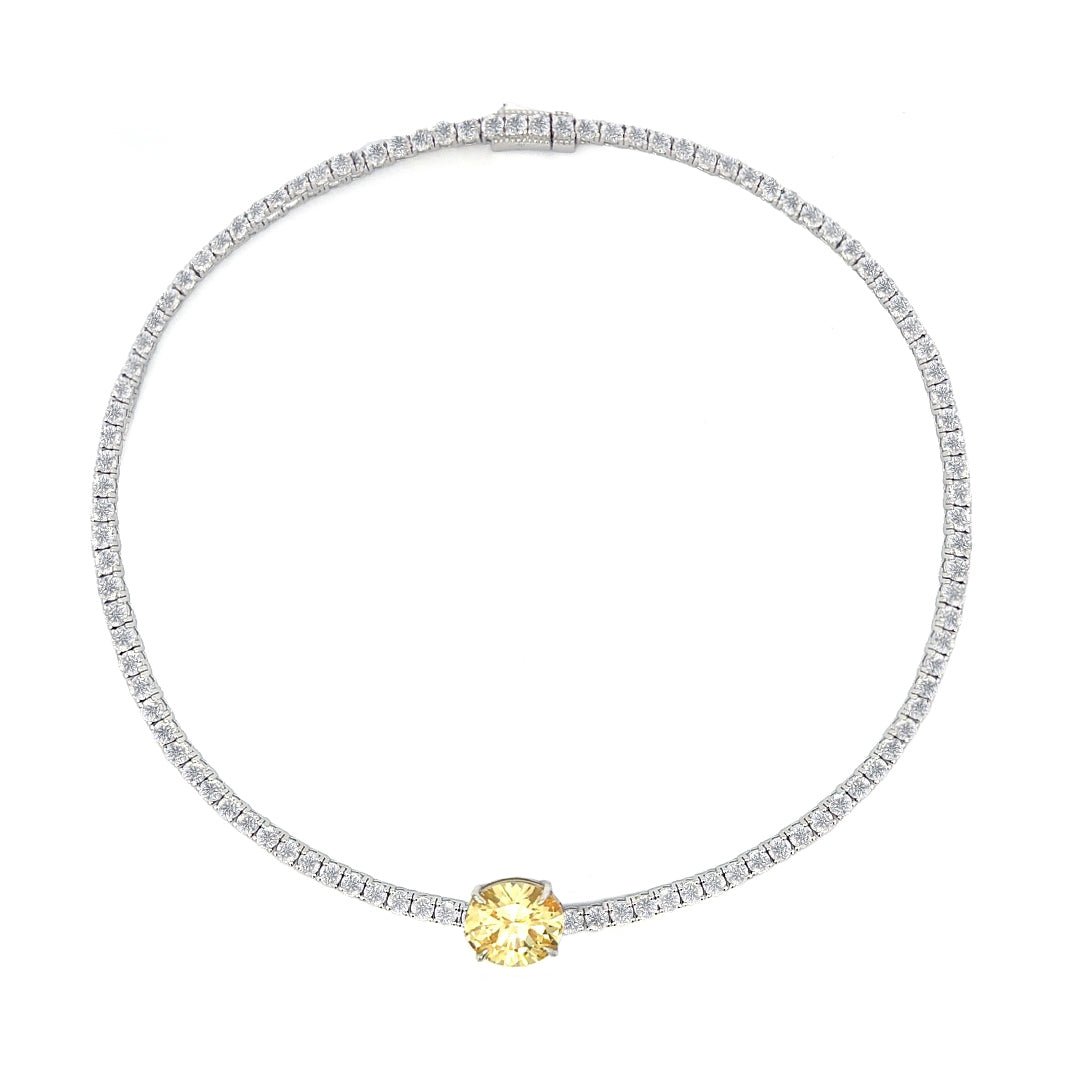 Oval Centred Tennis Silver Necklace by Natkina