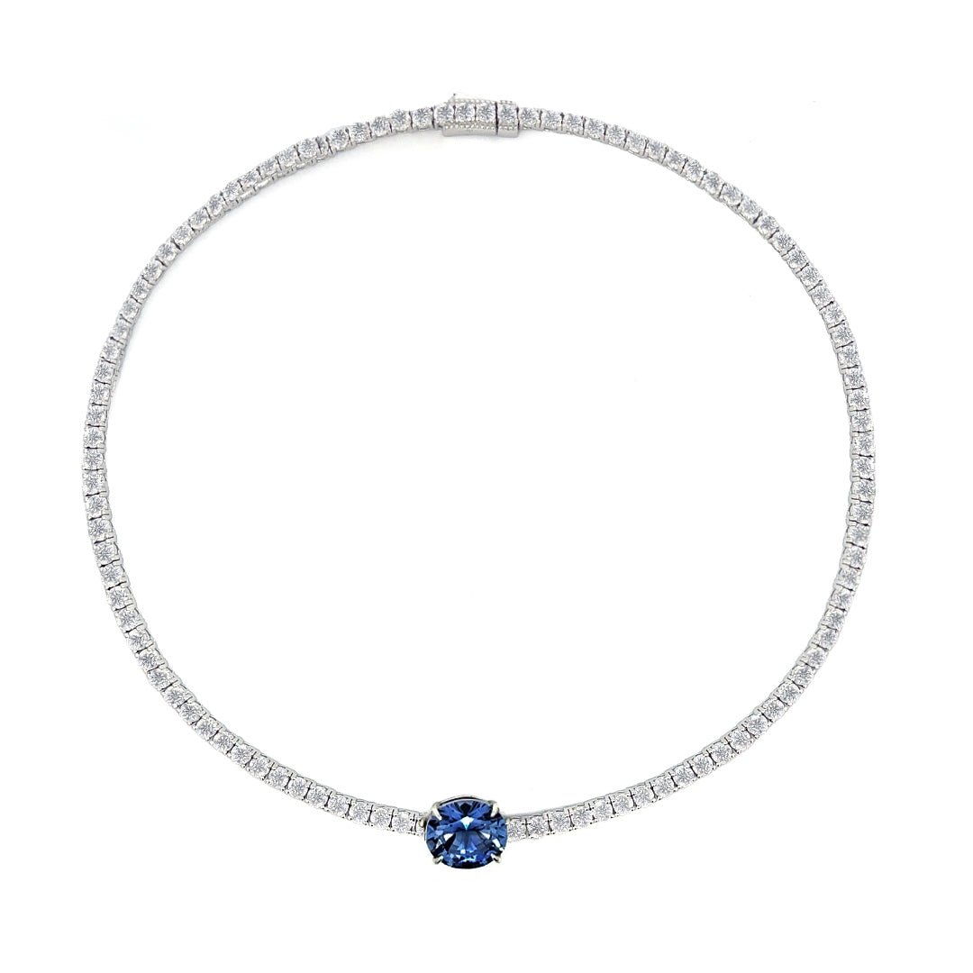 Oval Centred Tennis Silver Necklace by Natkina