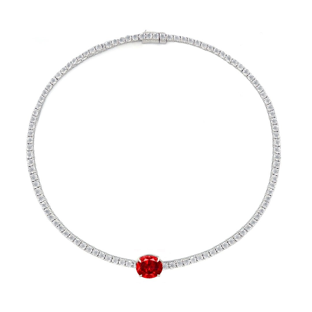 Oval Centred Tennis Silver Necklace by Natkina