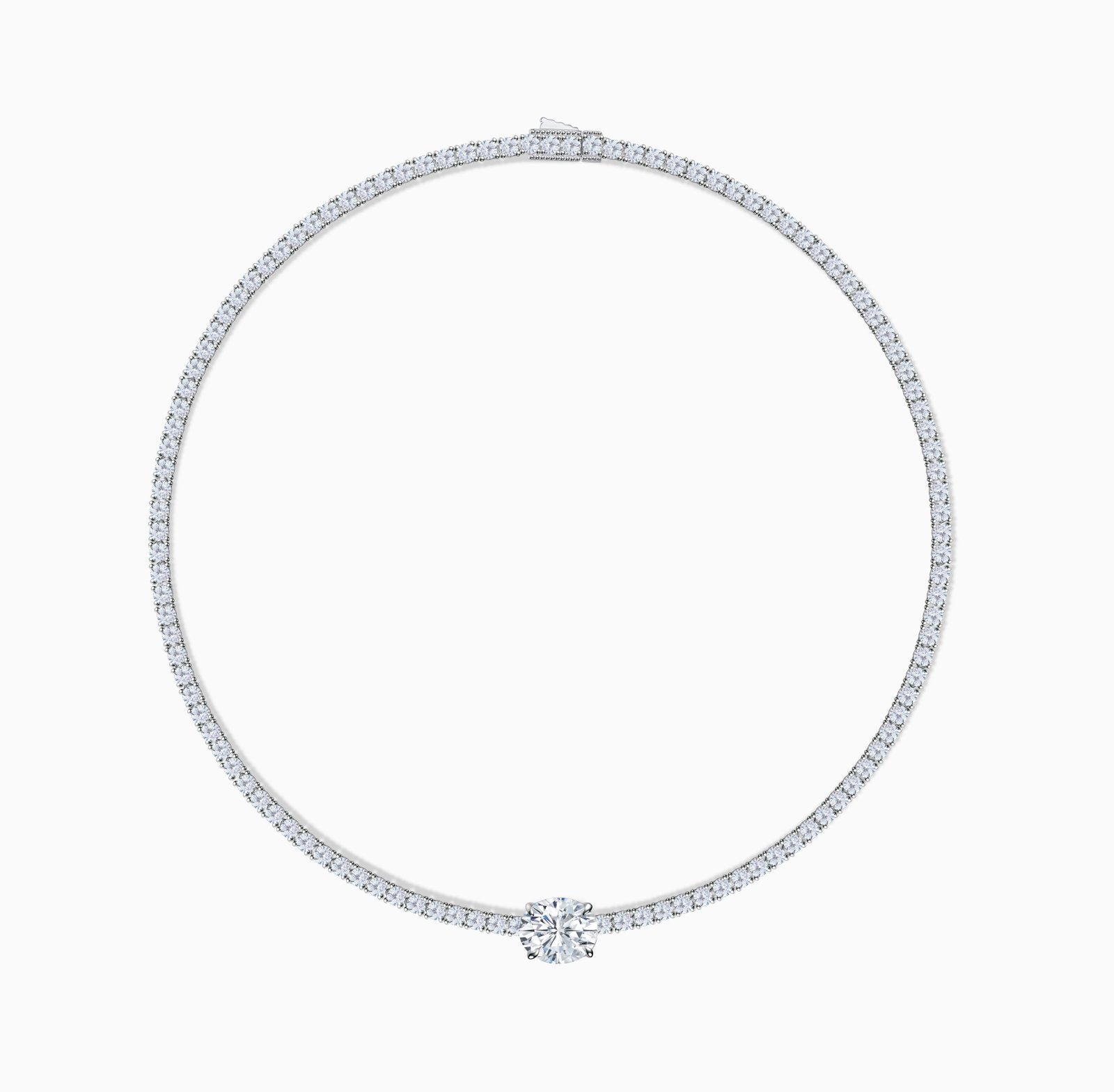 Oval Centred Tennis Silver Necklace by Natkina