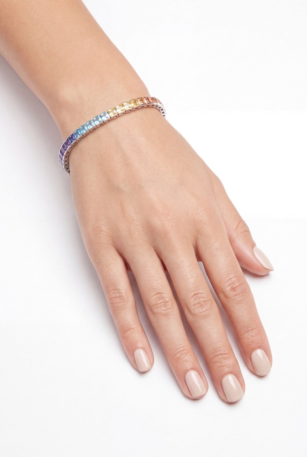 Pastel Rainbow Silver Tennis Bracelet by Natkina