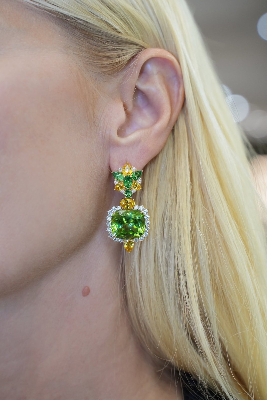 Peridot Yellow Sapphire Diamond 18K Yellow Gold Exclusive Earrings by Natkina