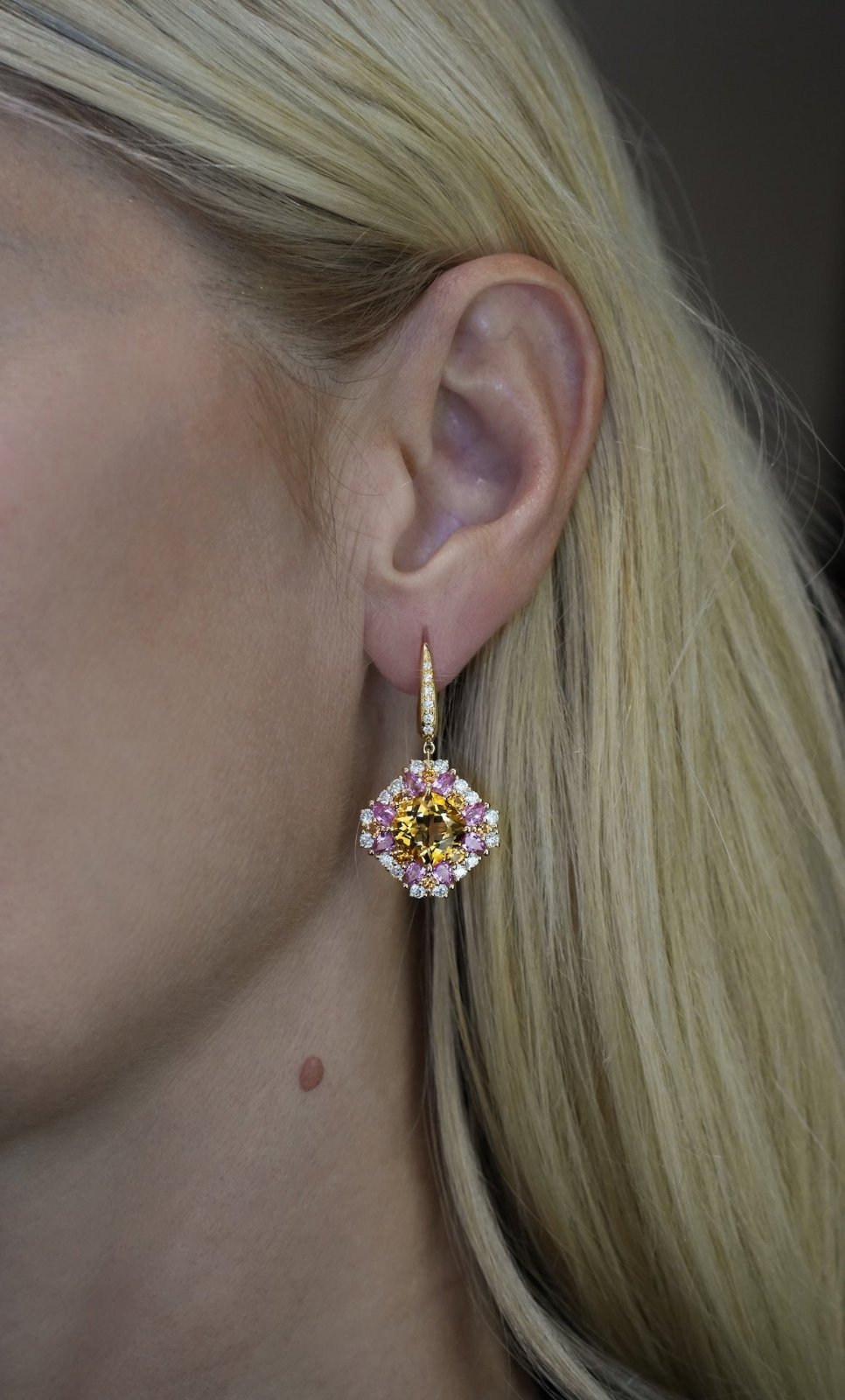 Posh Citrine Sapphires Diamond 18K Yellow Gold Exclusive Earrings by Natkina