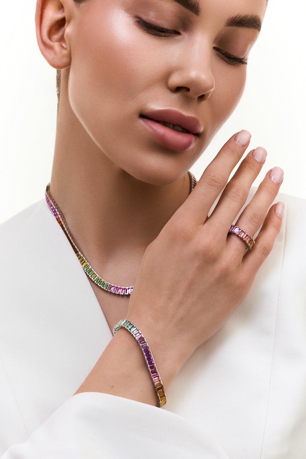 Rainbow Baguette Silver Necklace by Natkina