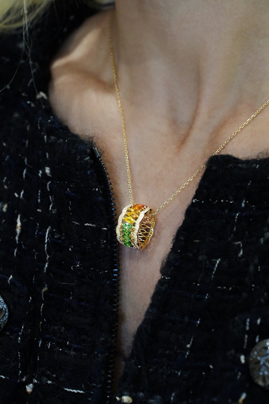 Rainbow Multi Sapphires 18K Yellow Gold Necklace by Natkina