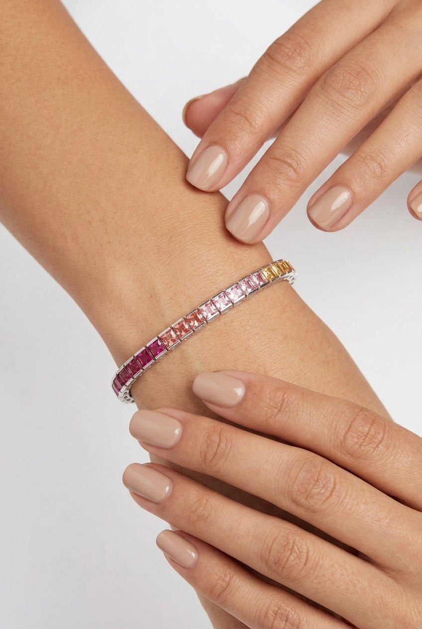 Rainbow Square Silver Tennis Bracelet by Natkina