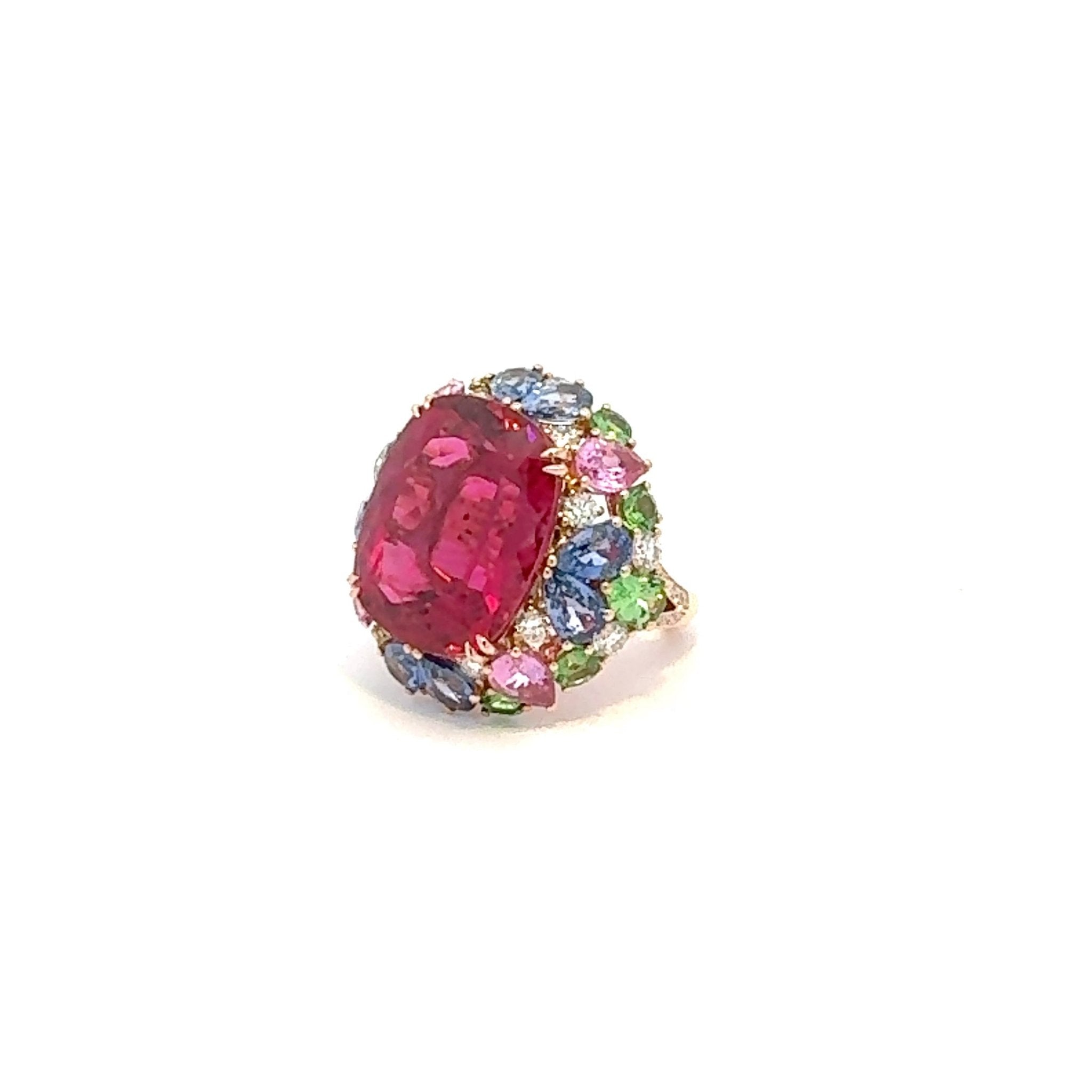 Rare Ruby Pink Sapphire Emerald Diamond 18K yellow Gold Exclusive Ring |  Natkina