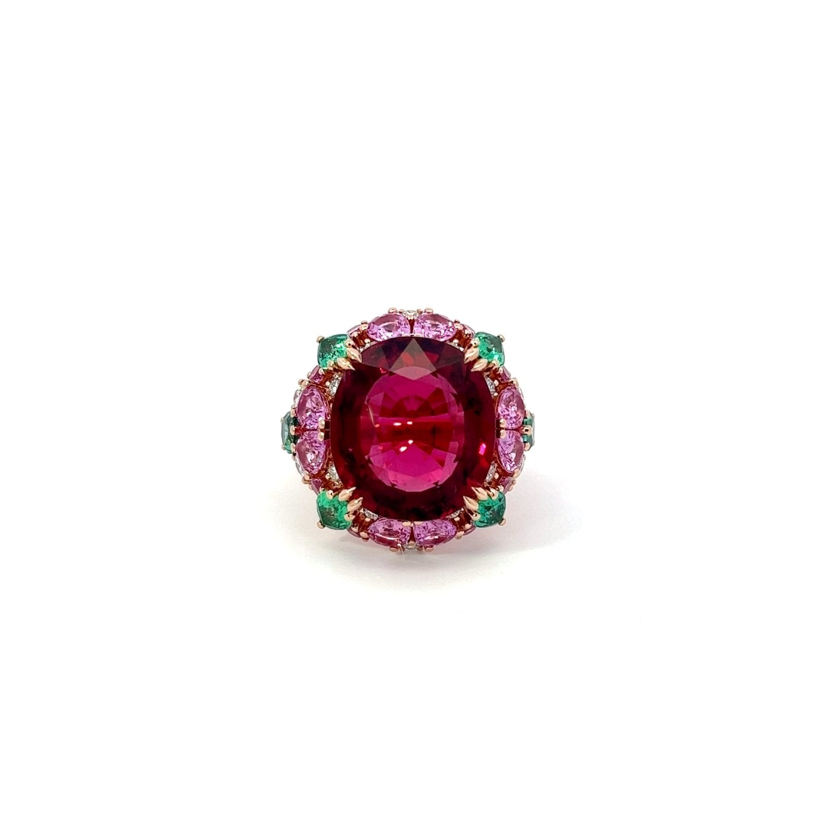 Rare Ruby Pink Sapphire Emerald Diamond 18K yellow Gold Exclusive