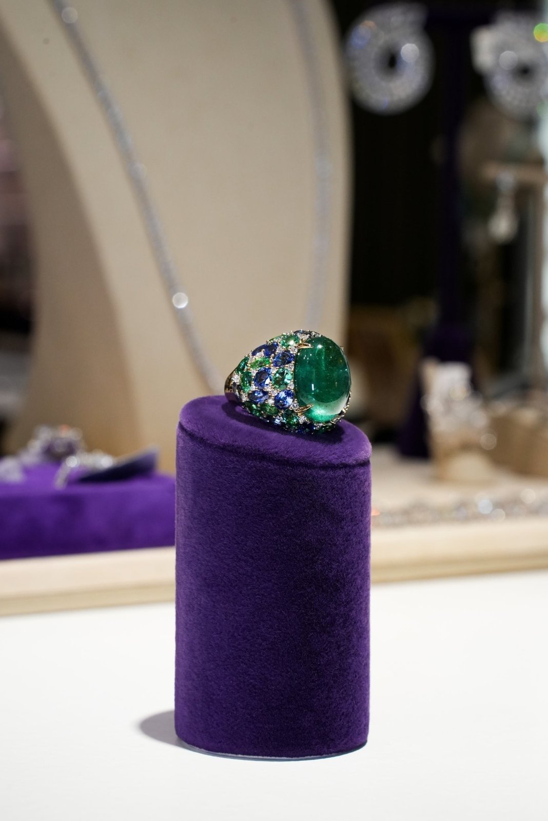 Remarkable Emerald Sapphire Diamond 18K Yellow Gold Ring For Her by Natkina
