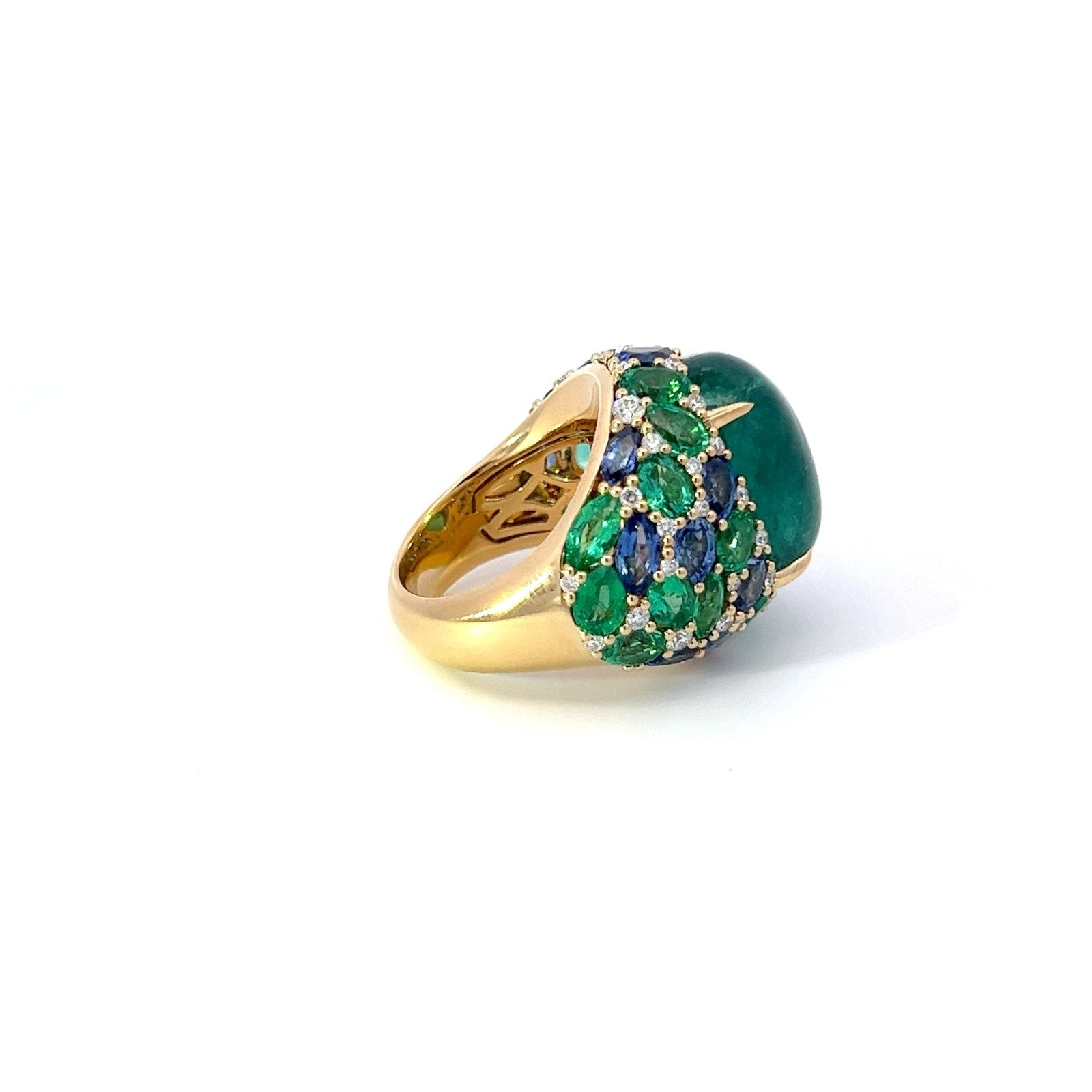 Remarkable Emerald Sapphire Diamond 18K Yellow Gold Ring For Her by Natkina