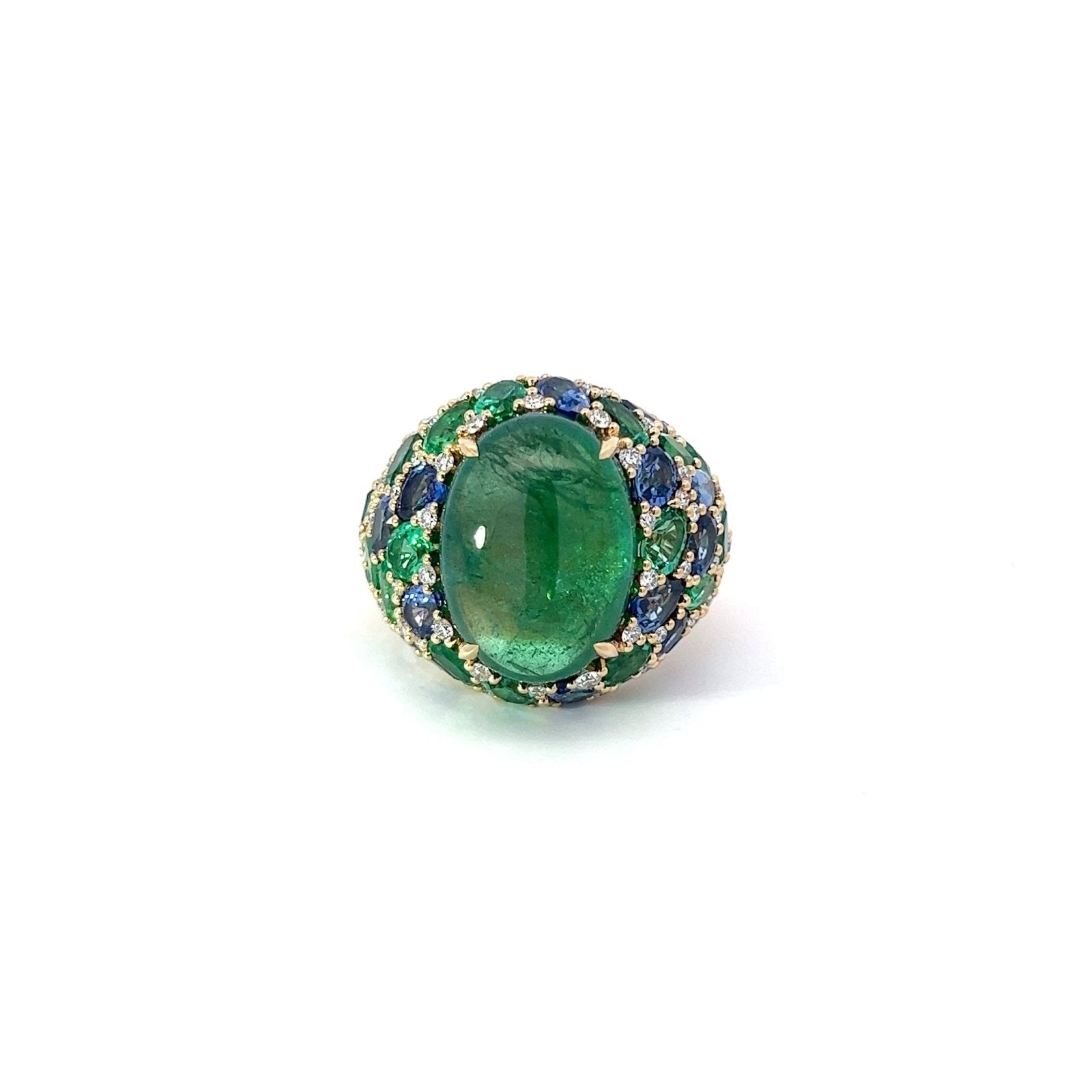 Remarkable Emerald Sapphire Diamond 18K Yellow Gold Ring For Her by Natkina