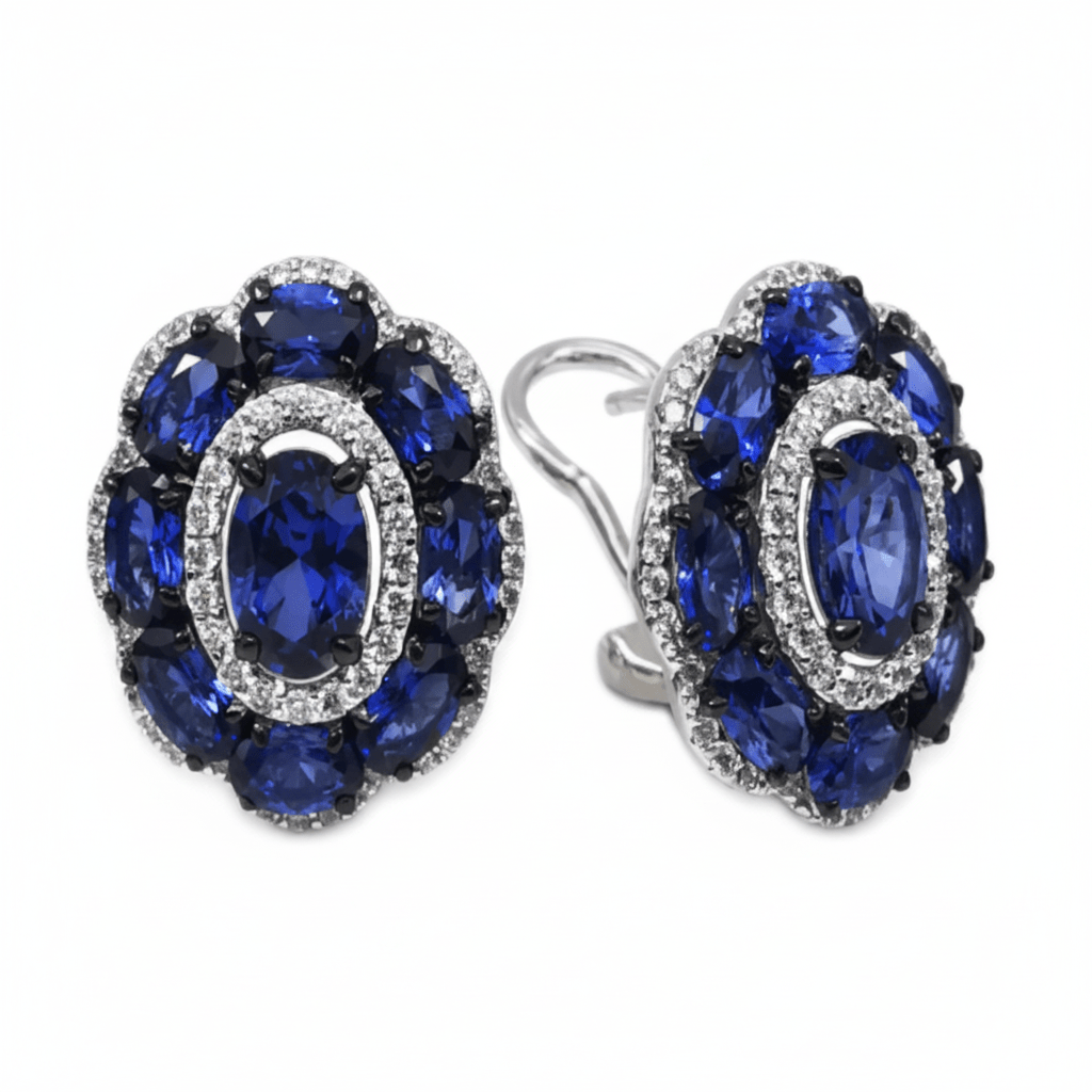 Royal Oval Sapphire Brass Earrings by Natkina
