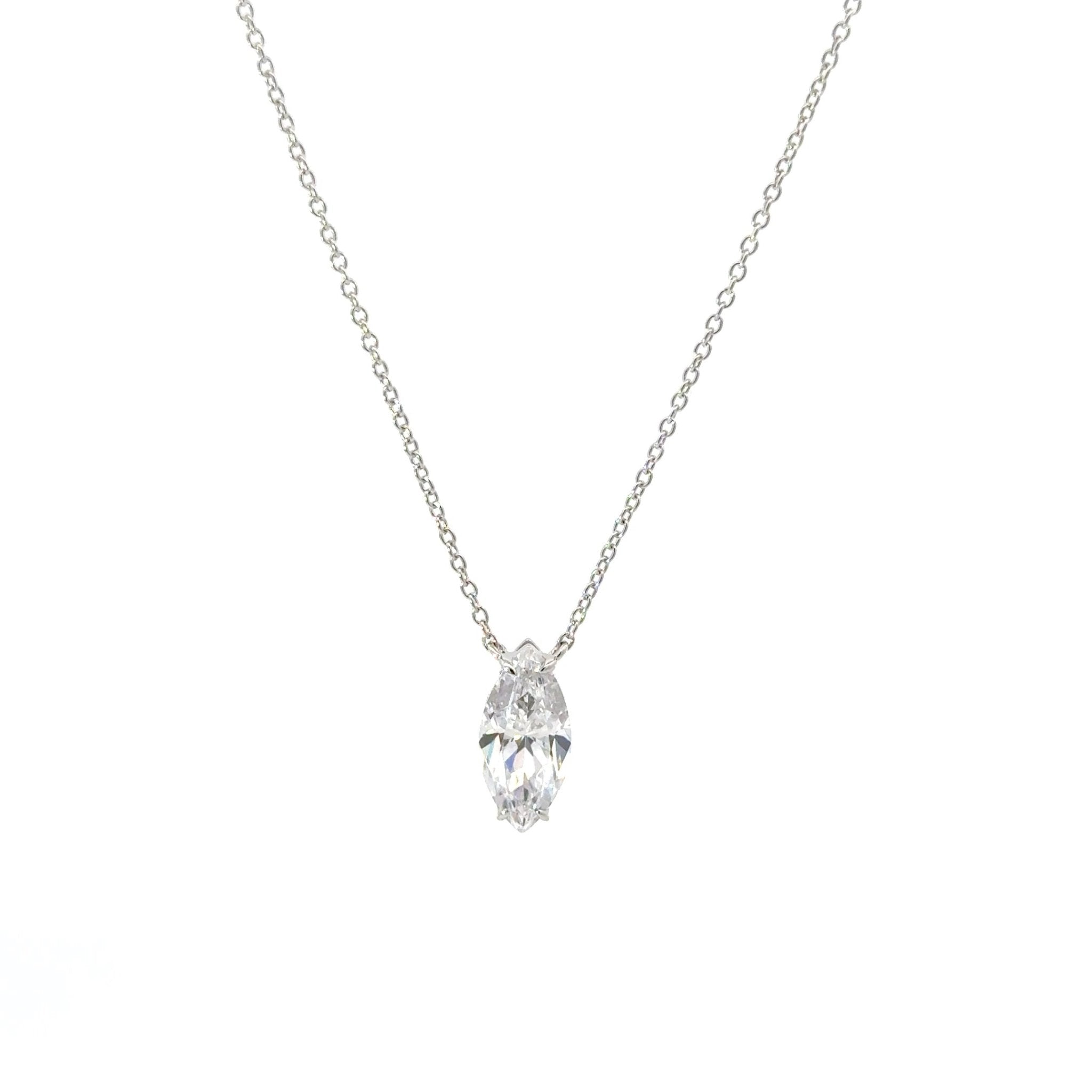 Single Marquise Cut 15 x 7 mm CZ Silver Necklace by Natkina
