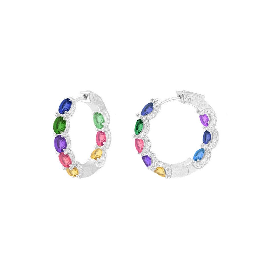 Small Silver Hoop Earring Diamond Imitation by Natkina