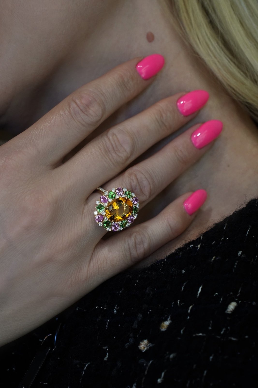 Sunny Citrine Tsavorite Diamond 18K Yellow Gold Exclusive Ring by Natkina