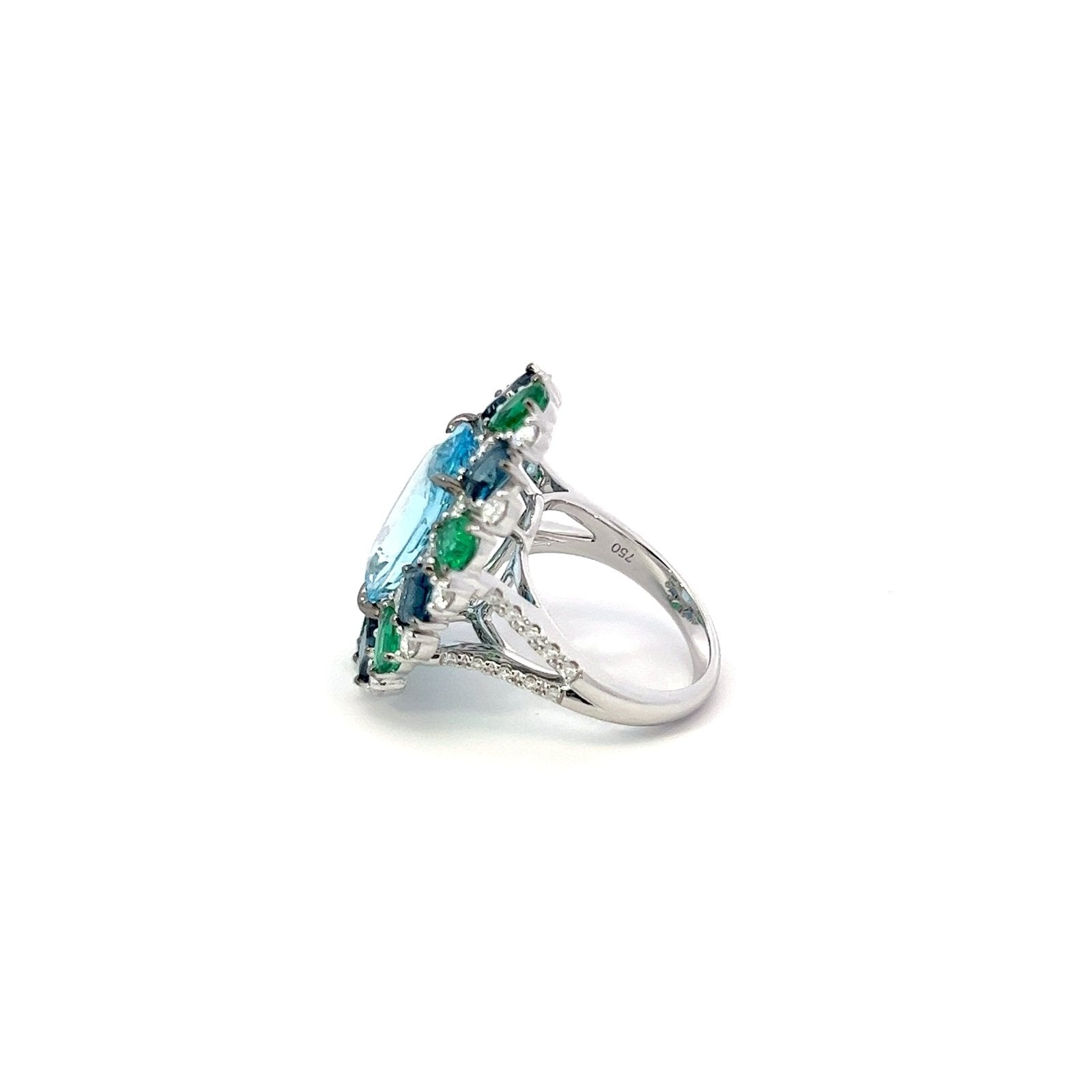 Timeless Emeralds Blue Topaz Diamond 18K White Gold Exclusive Ring Large by Natkina