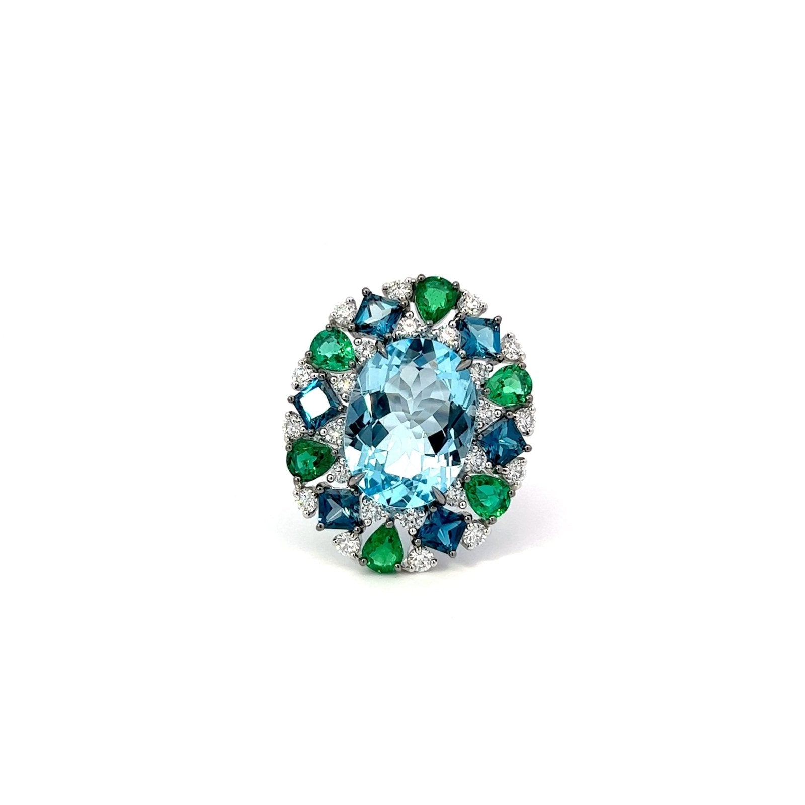 Timeless Emeralds Blue Topaz Diamond 18K White Gold Exclusive Ring Large by Natkina