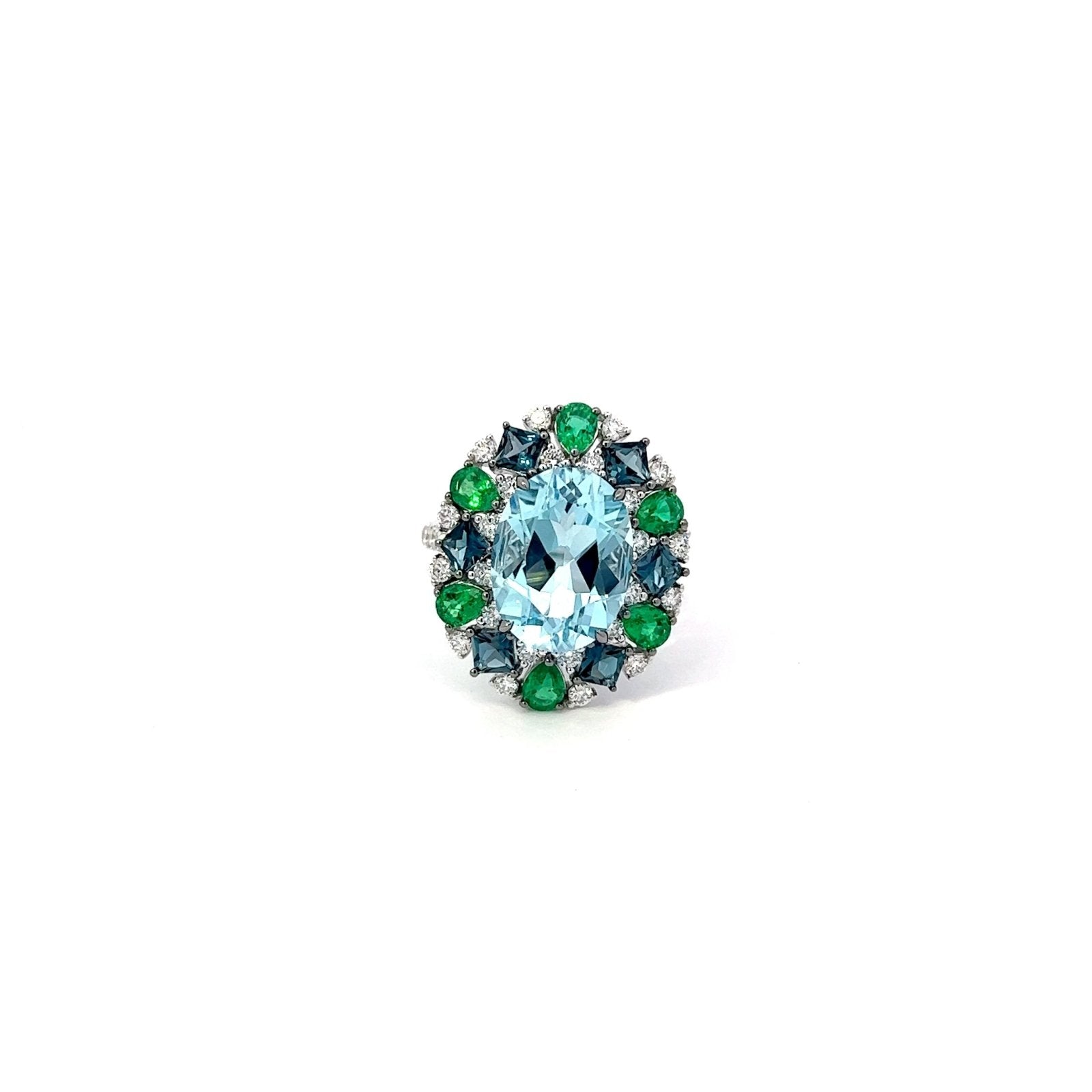 Timeless Emeralds Blue Topaz Diamond 18K White Gold Exclusive Ring Medium by Natkina
