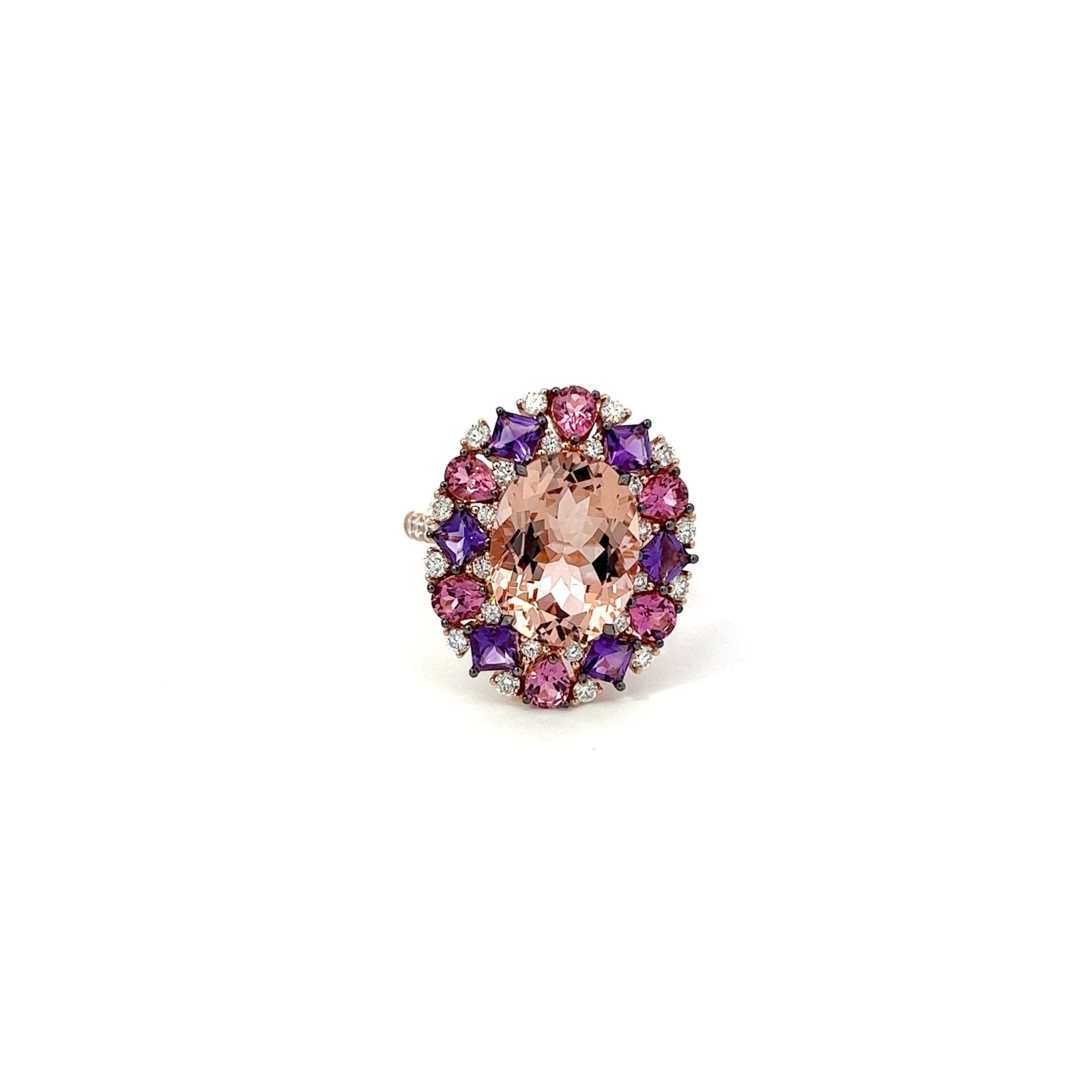 Timeless Pink Tourmaline Amethyst Diamond 18K Rose Gold Exclusive Ring by Natkina