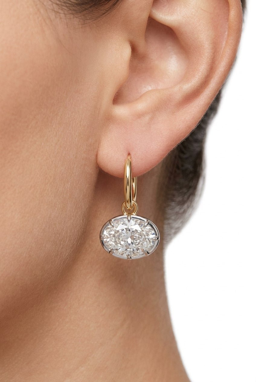 TWO-TONE OVAL SOLITAIRE EARRINGS