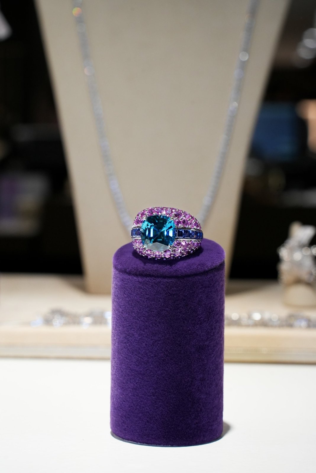 Unique Pink and Blue Sapphires Diamond 18K White Gold Exclusive Ring by Natkina