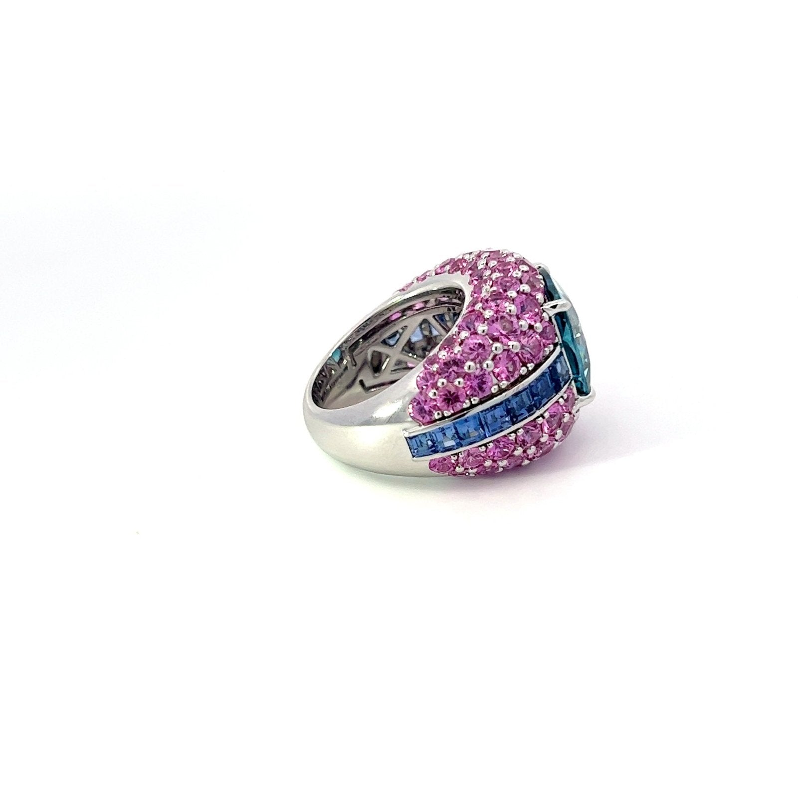 Unique Pink and Blue Sapphires Diamond 18K White Gold Exclusive Ring by Natkina