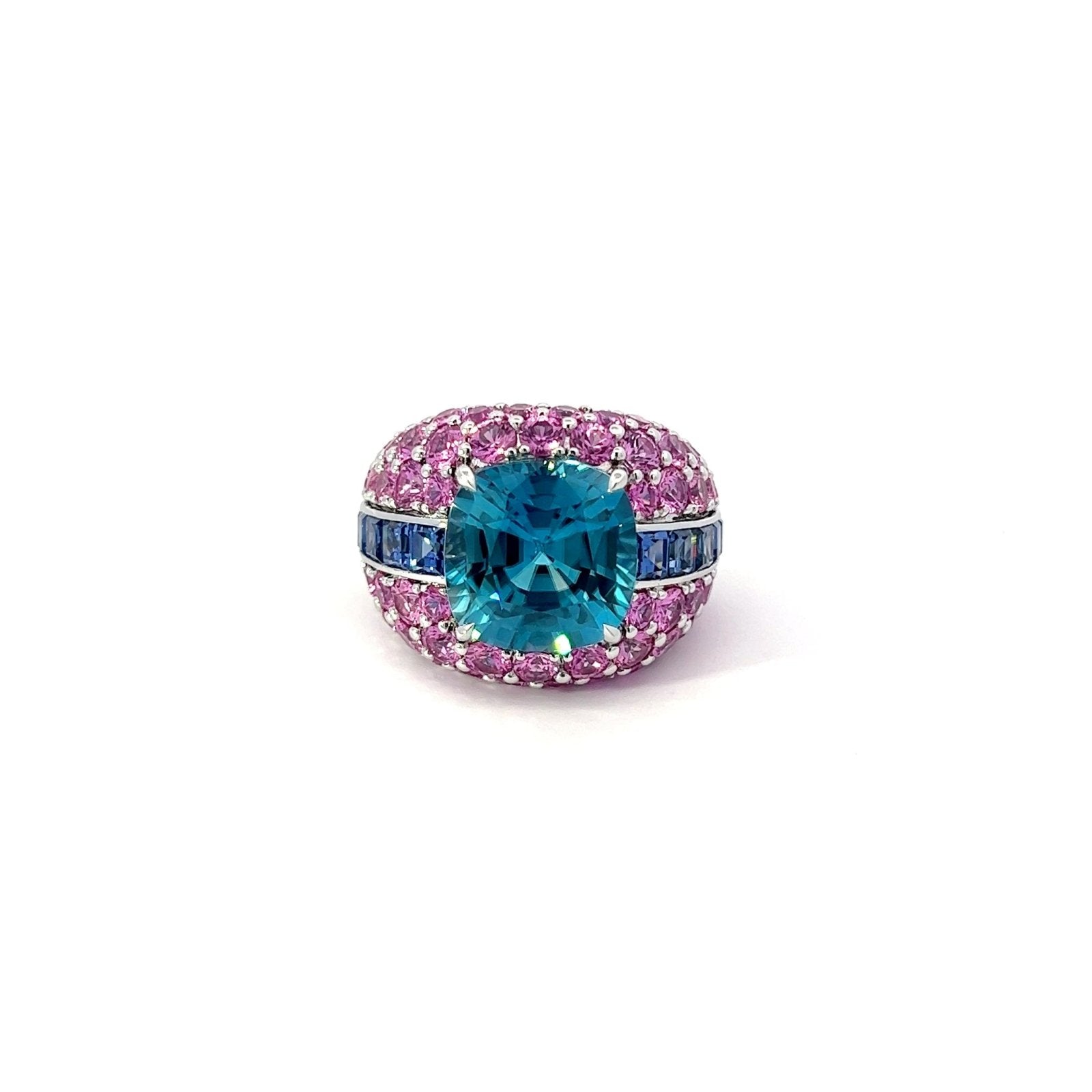 Unique Pink and Blue Sapphires Diamond 18K White Gold Exclusive Ring by Natkina