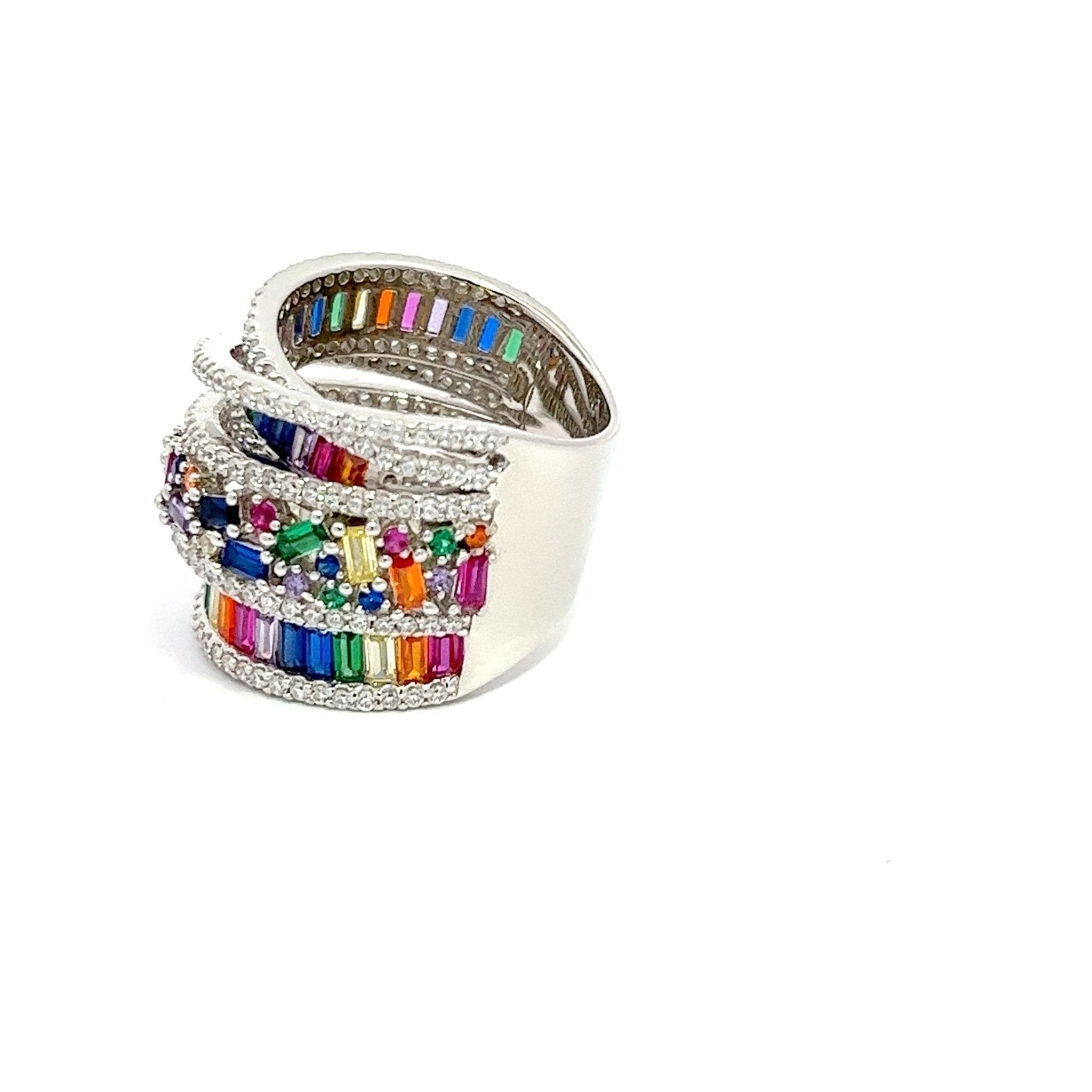 Wide Rainbow Silver Ring by Natkina