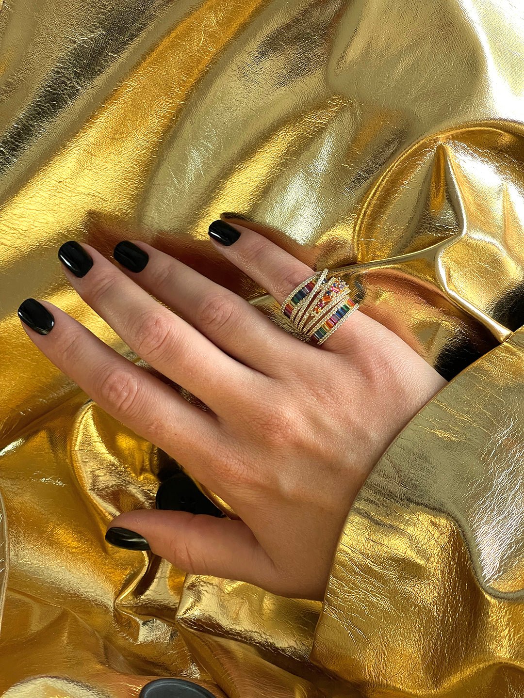 Wide Rainbow Silver Ring by Natkina