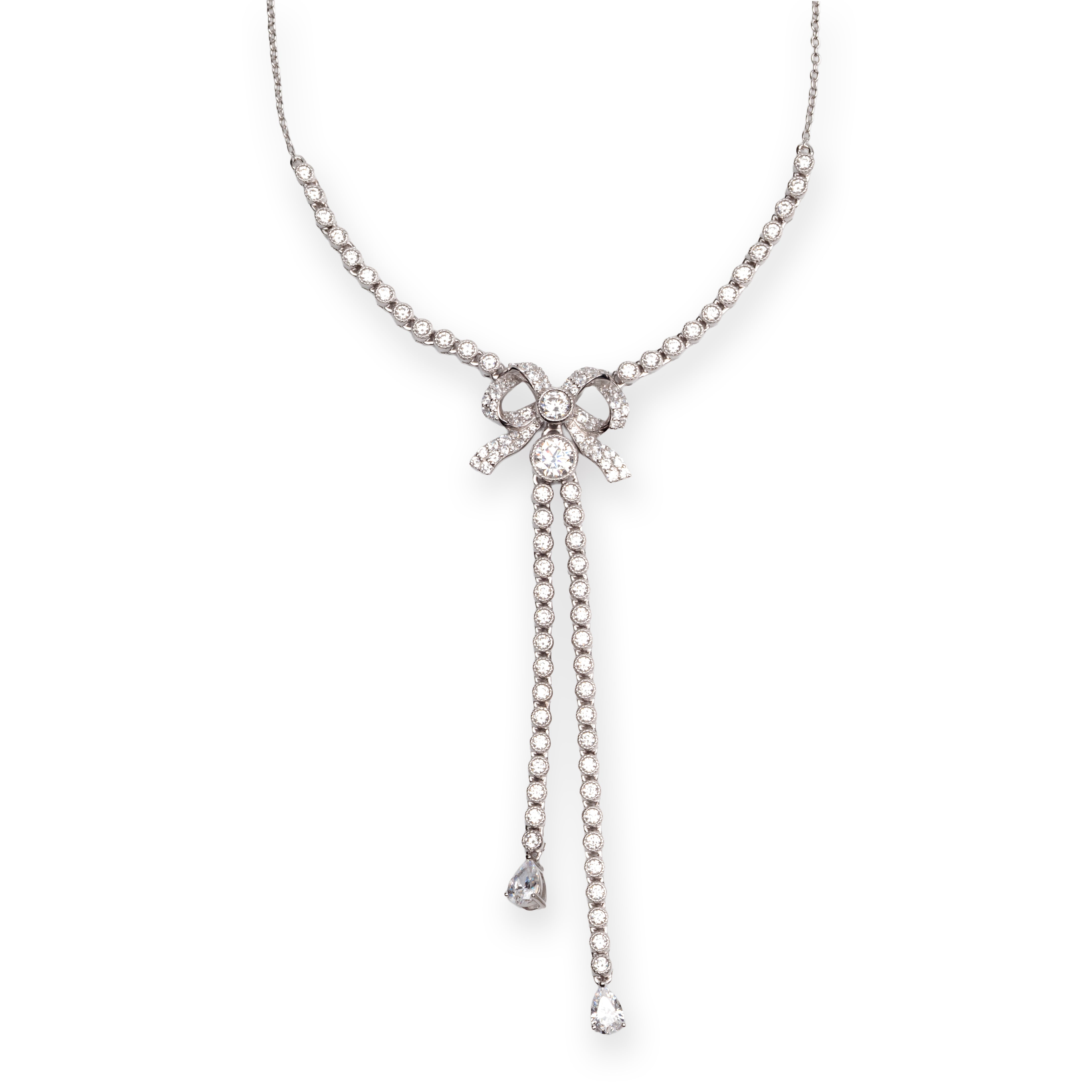 Silver Sparkle Bow Necklace